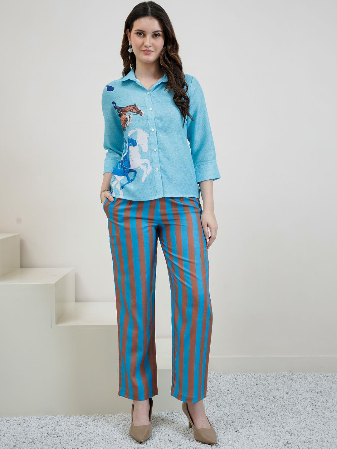 Boho By Athena Printed Shirt & Trousers Co-Ord Set