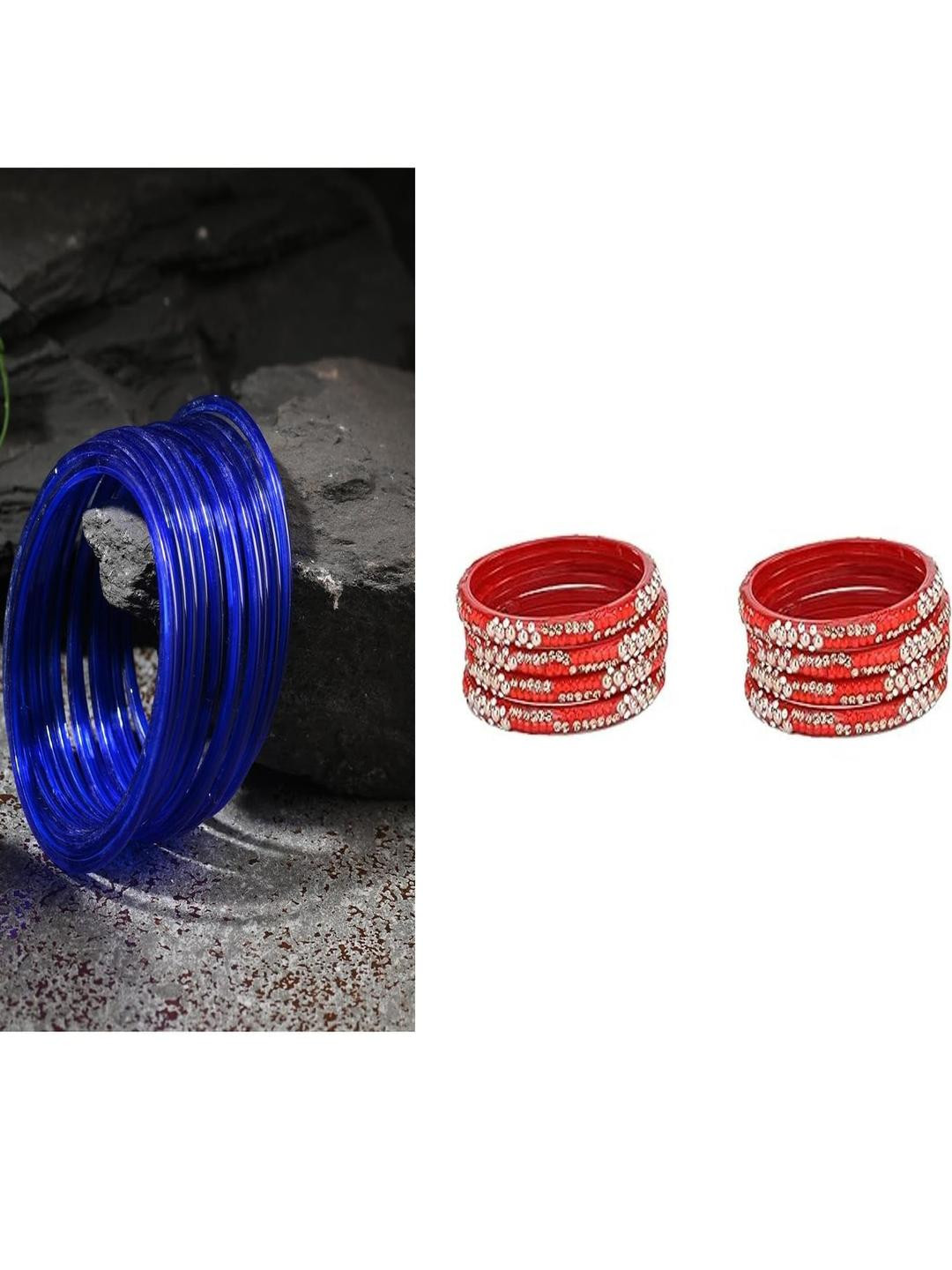 1ST TIME Women Set Of 20 Blue & Red Bangles Set