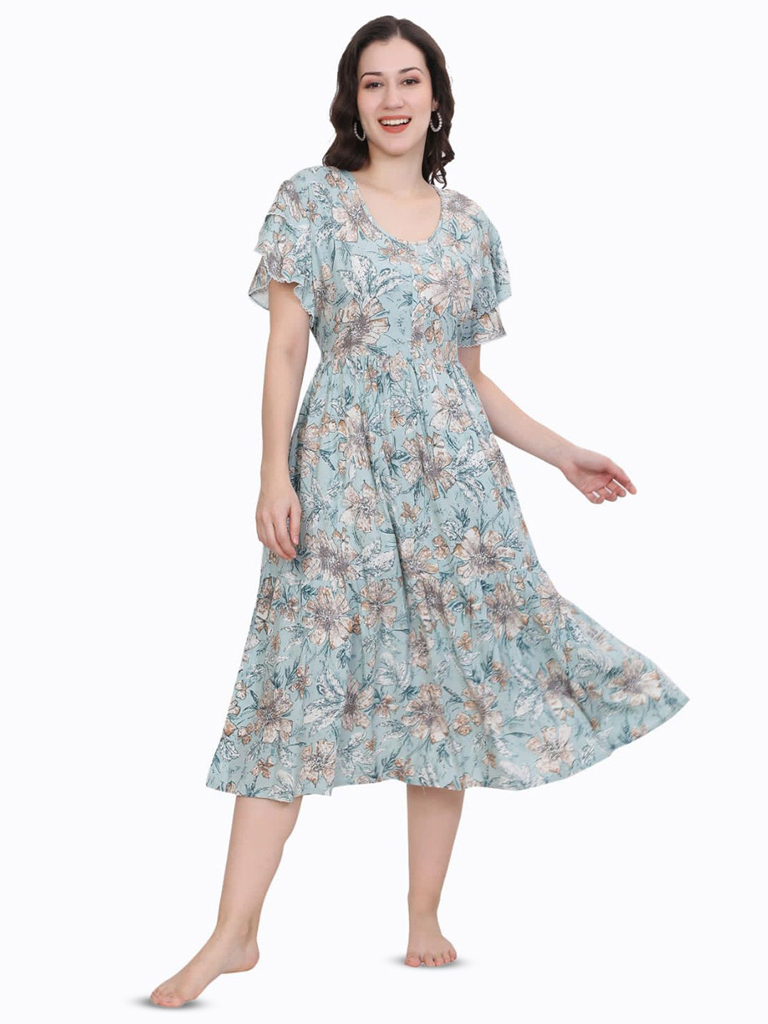 Ms.Lingies Women Floral Printed Midi Nightdress