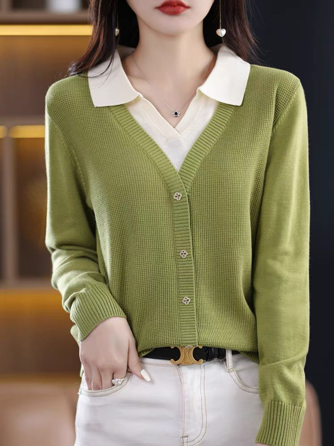 StyleCast V-Neck Cardigan With Pearl Button