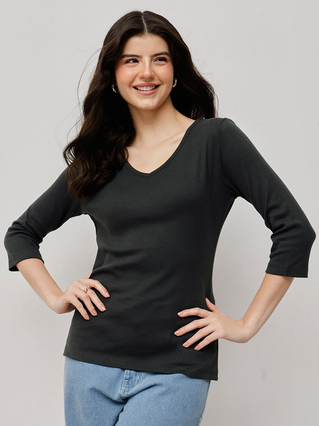 Espresso V-Neck Pure Cotton T-shirt