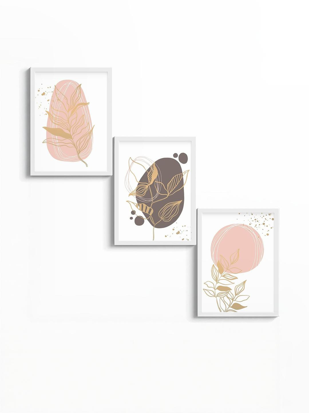TAGVE Pack of 3 Abstract Gold Botanical Wall Art