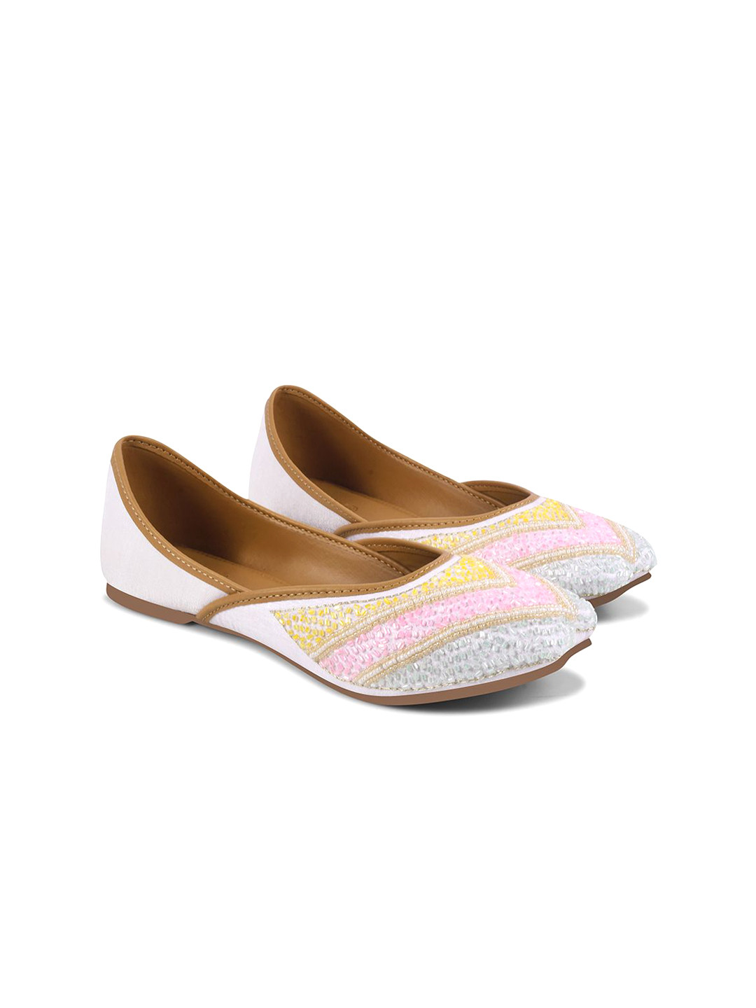 JM Looks Womens Festive Floral Sequined Slip-On Mojaris