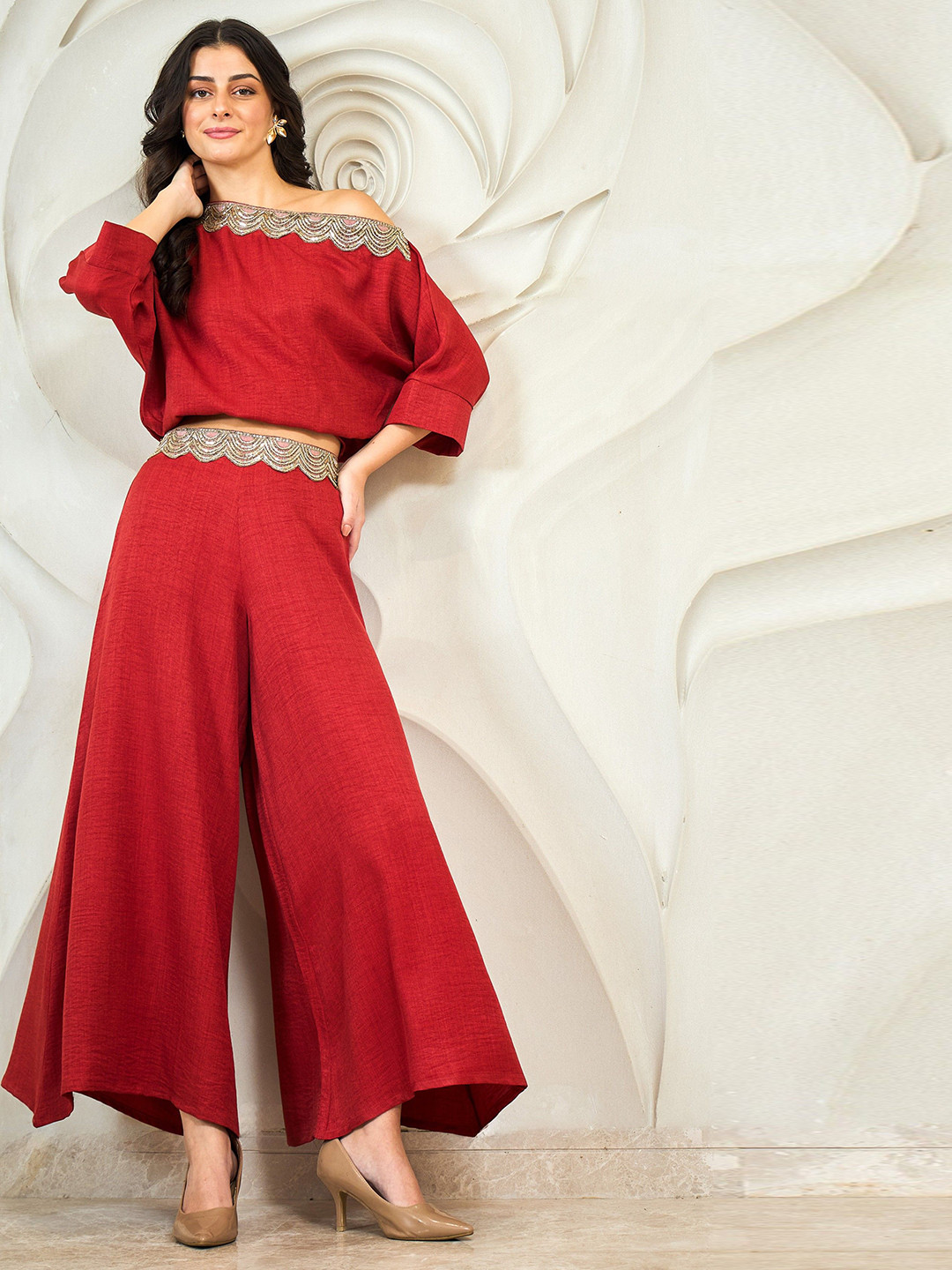 Shally Bhasin by Athena Women Embellished Top & Palazzos Co-Ord Set