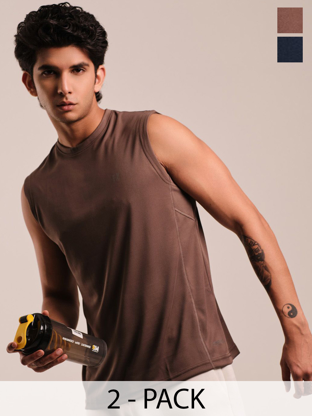 EAZY Men Pack Of 2 Round Neck Dry-Fit Tank Vests EZ_QDRN_NAVY_METALM_S