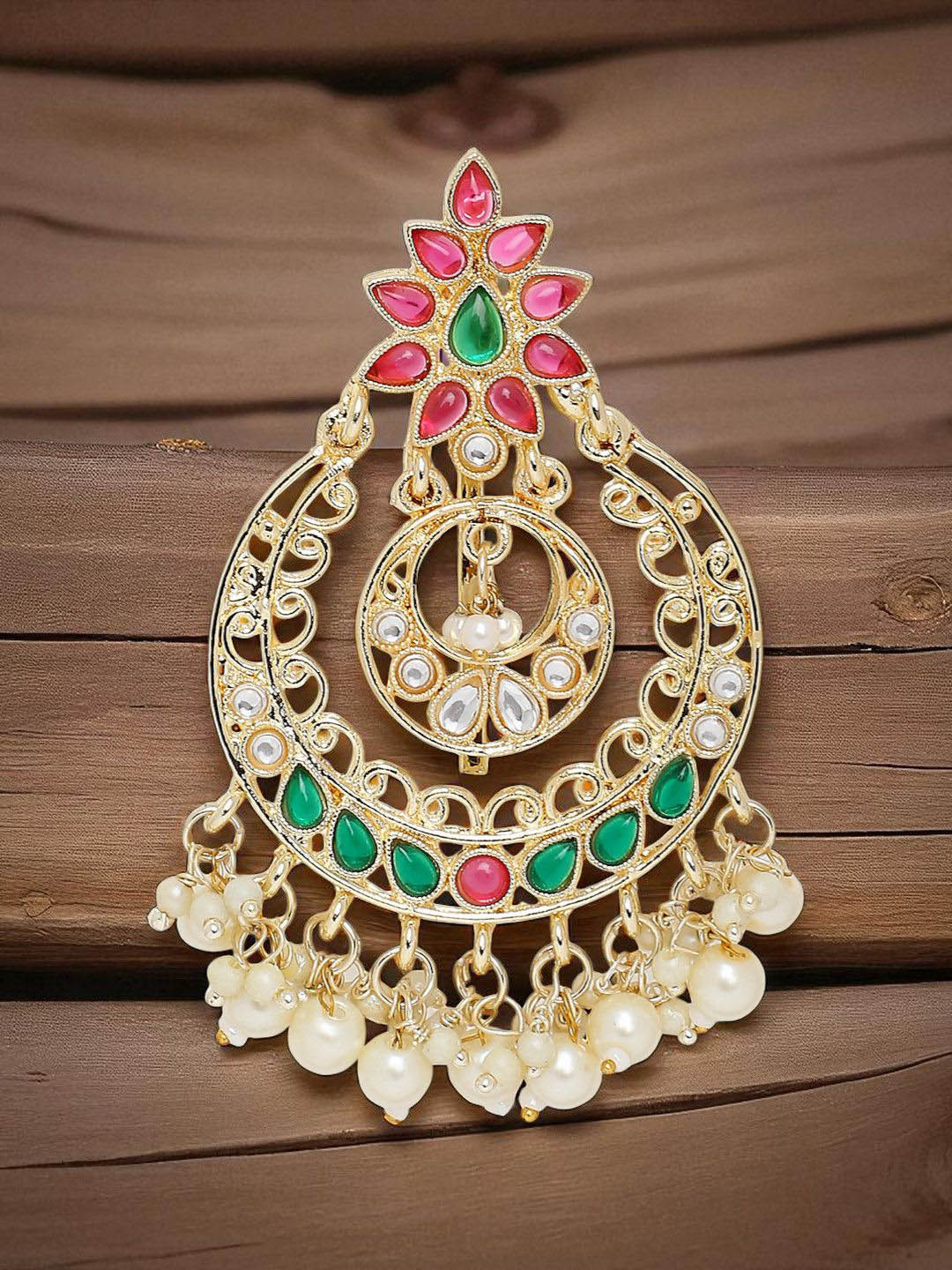 fabula Gold-Tone Kundan Studded & Artificial Beaded Floral Ethnic Bun Pin