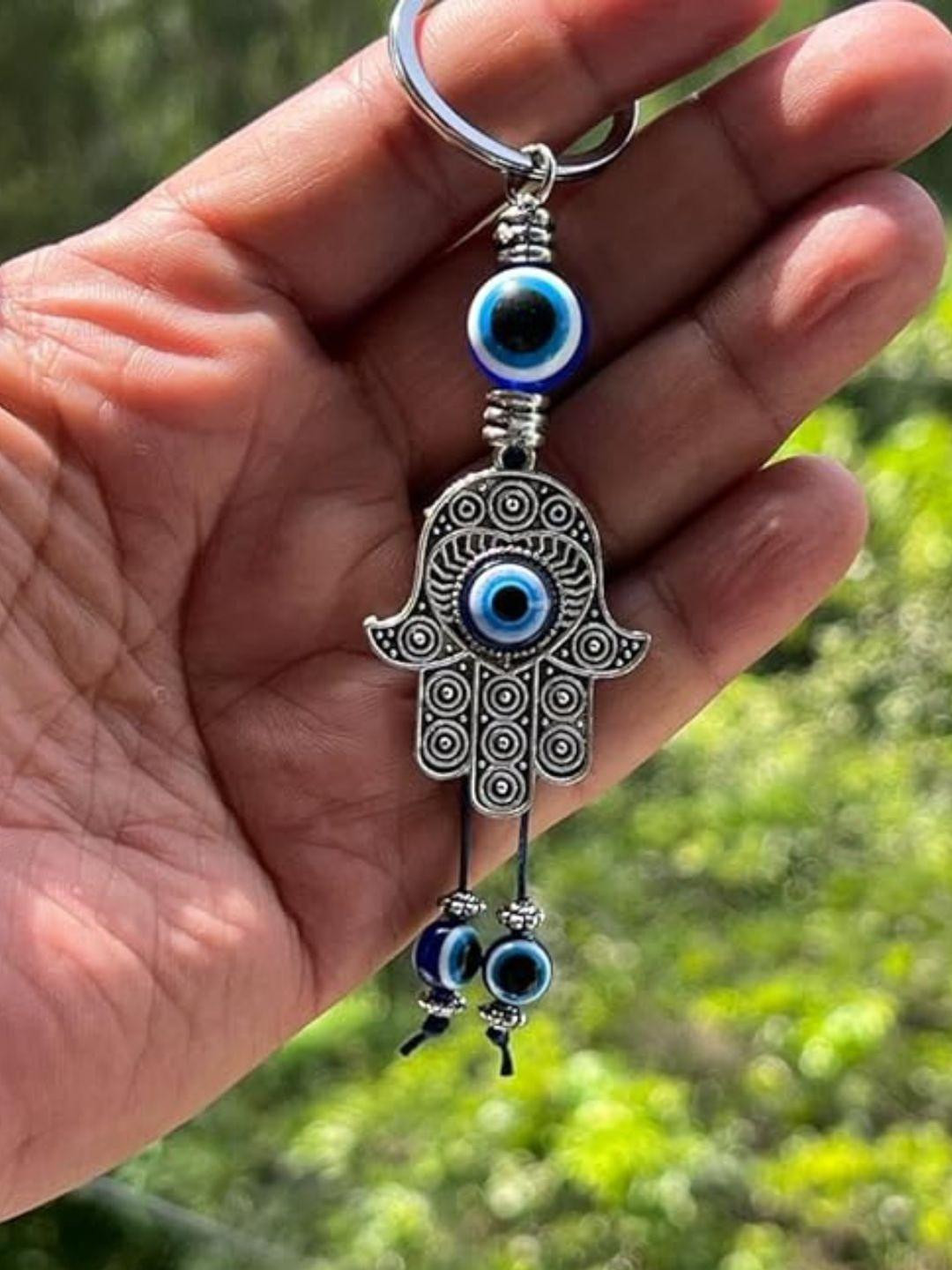 BLUE BEADS Silver-Tone & Blue Evil Eye Key chain