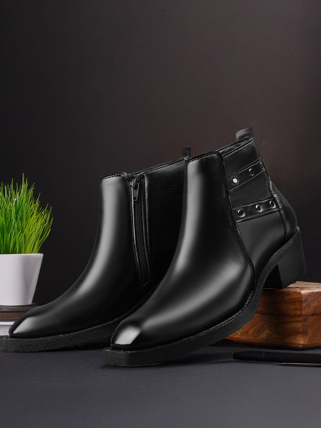 Bxxy Men 2 Inch Height Increasing High Heel Ankle Chelsea Boots