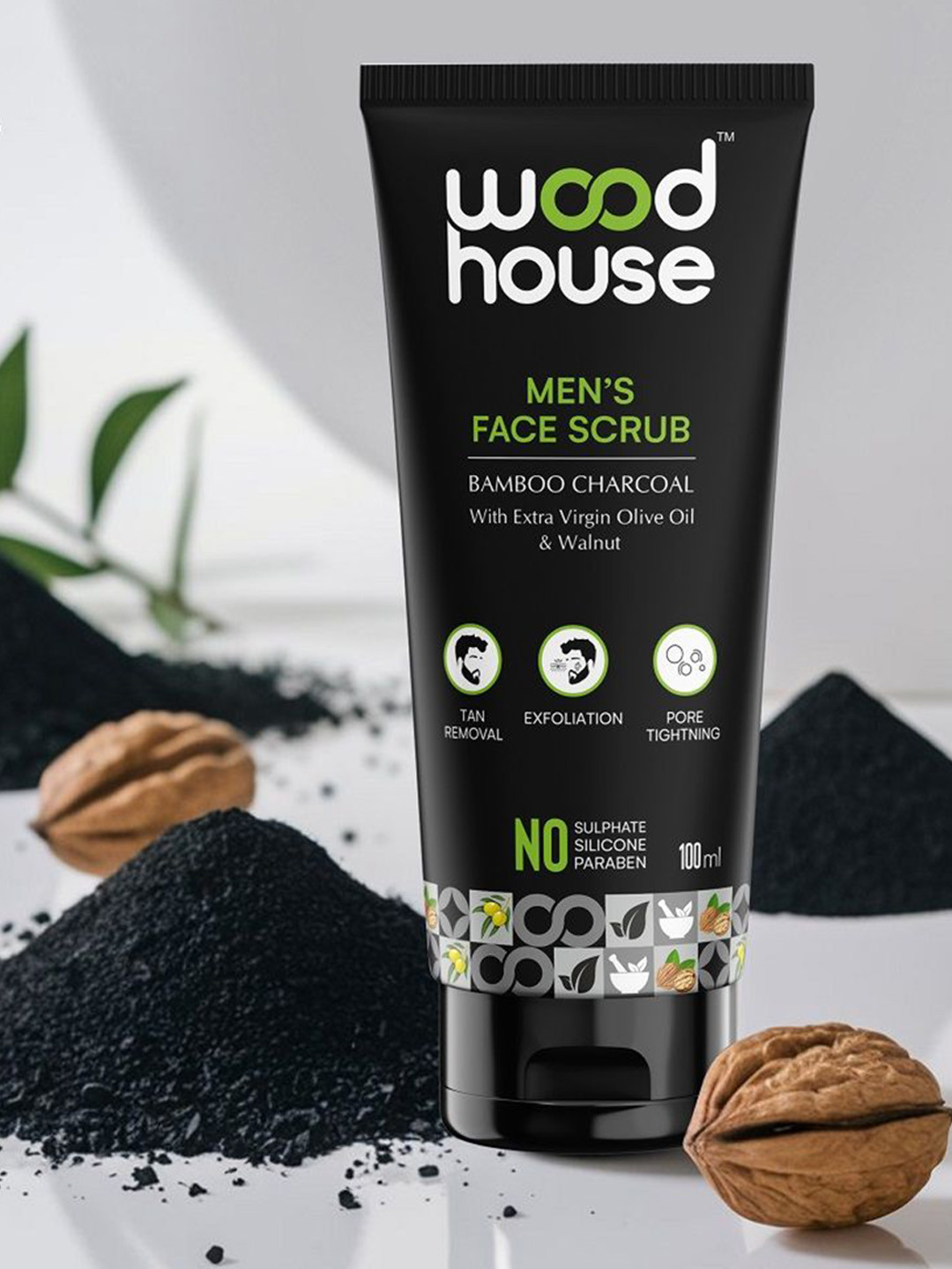 Wood House Bamboo Charcoal Scrub With Olive Oil & Walnut- 100 ml
