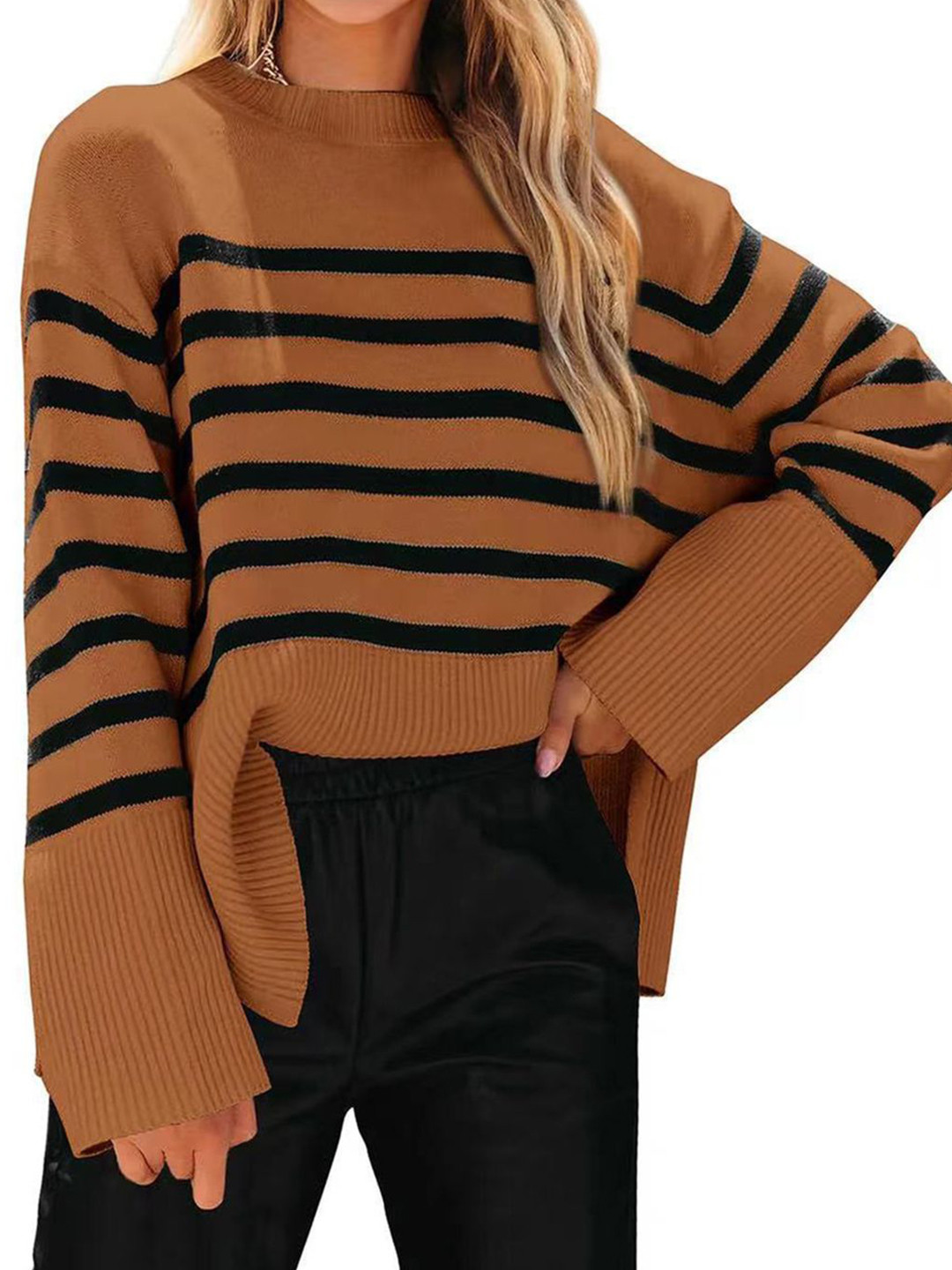 StyleCast Women Striped Oversized Pullover Sweater