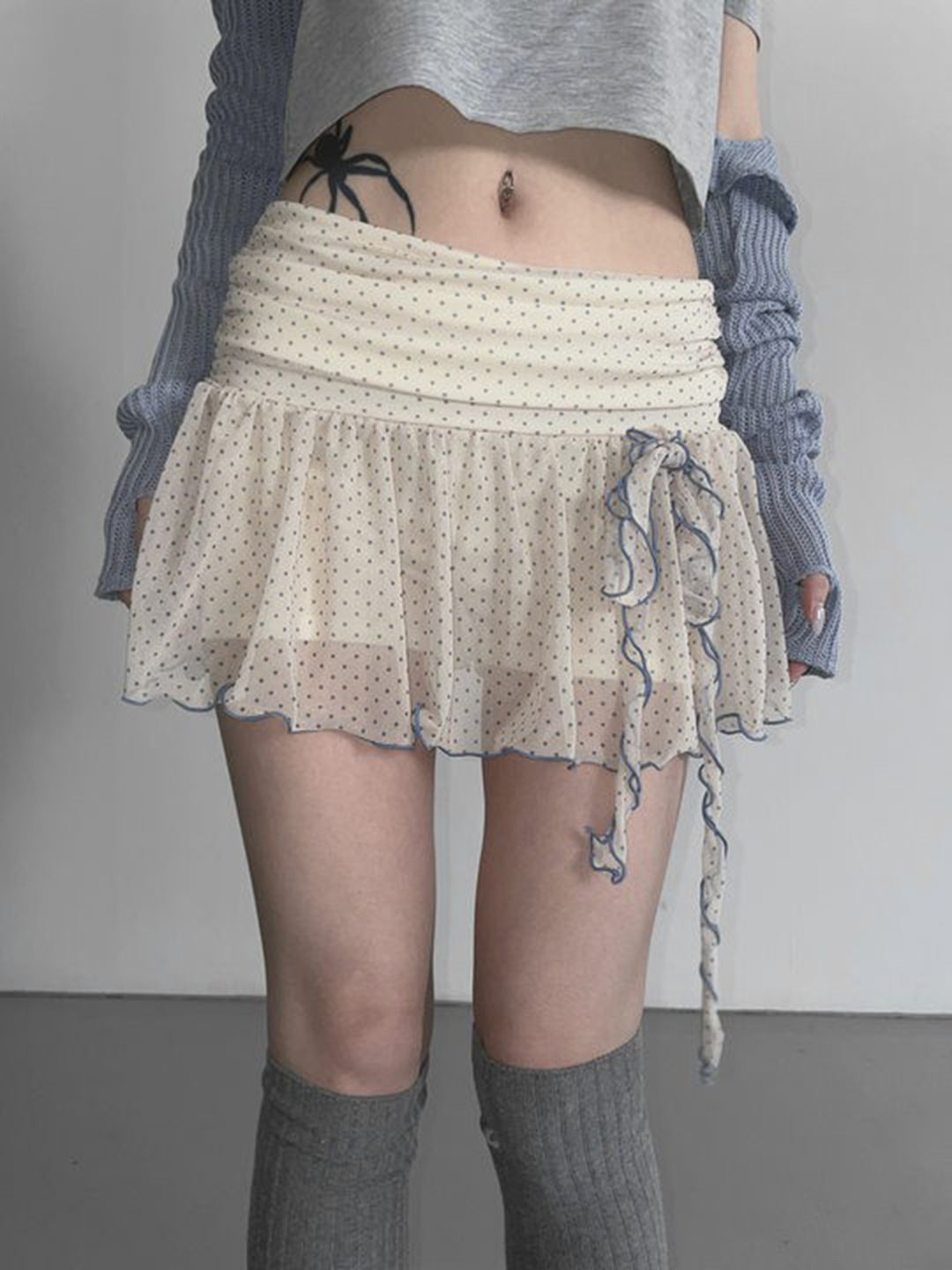 StyleCast Women Polka Dot Printed Ruffled A-Line Mini Skirt
