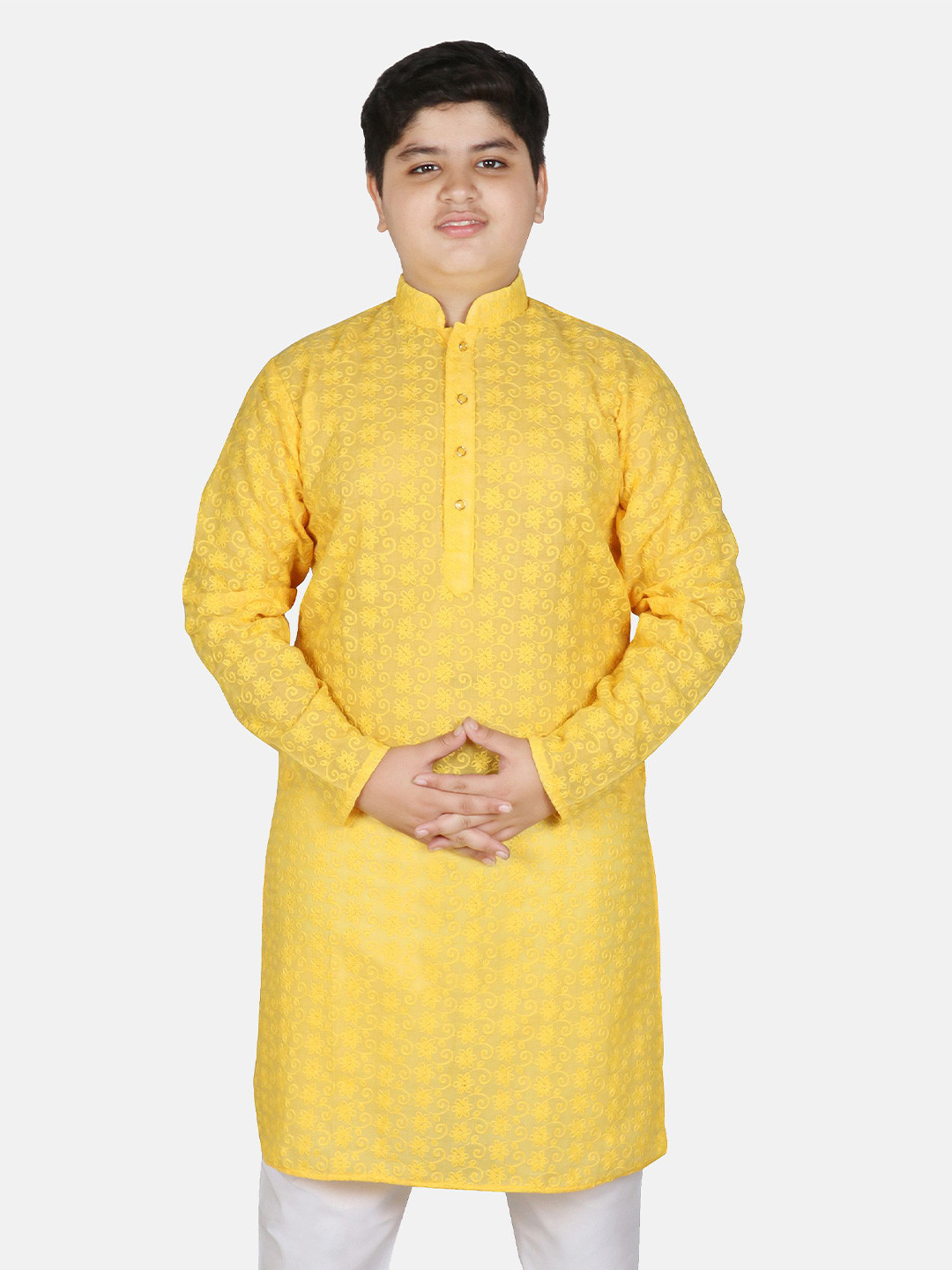 SG YUVRAJ Boys Floral Embroidered Fusion Cotton Straight Kurta