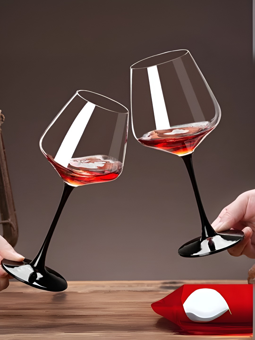 SMOKEY COCKTAIL Transparent & Black 2 Pieces Stem Wine Glasses