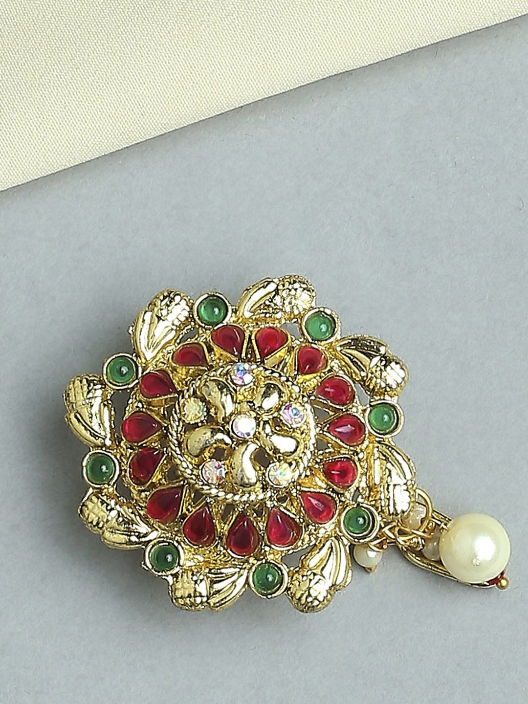 fabula Stone Studded & Pearls Beaded Floral Design Hair Bun Pin