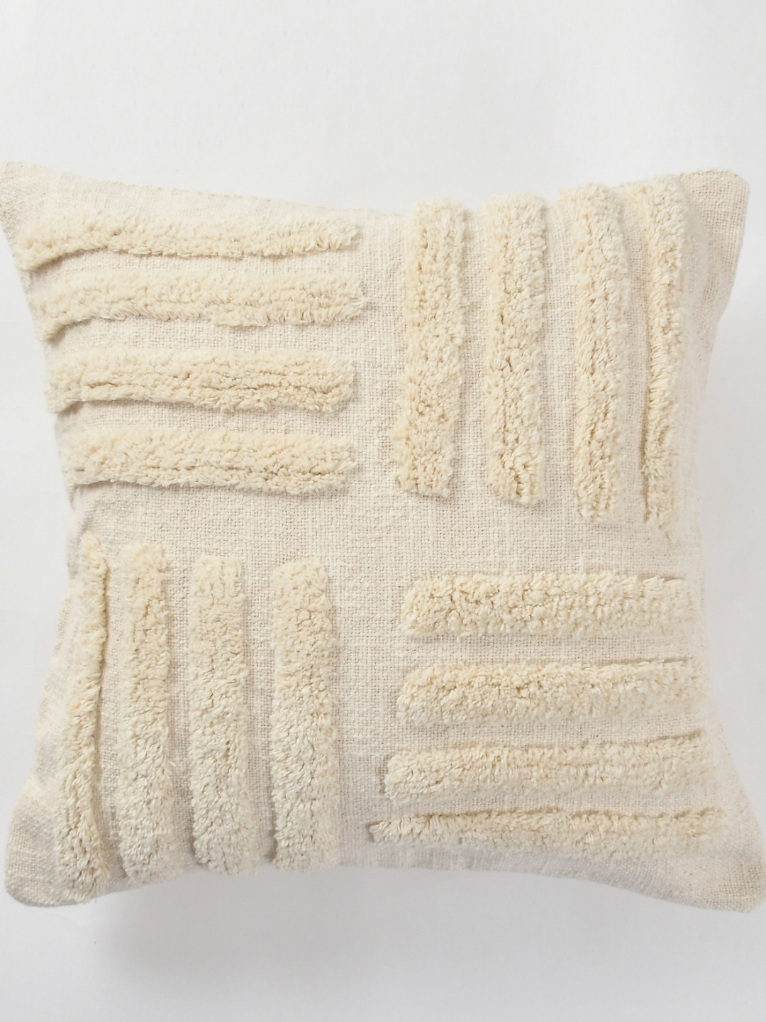 Textile and Beyond White Embellished Cotton Square Cushion Cover