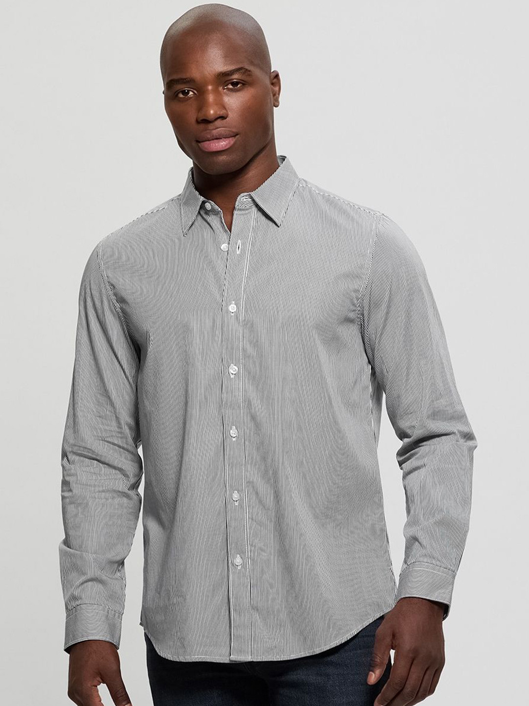 GUESS Striped Spread Collar Long Sleeves Pure Cotton Regular Fit Shirt