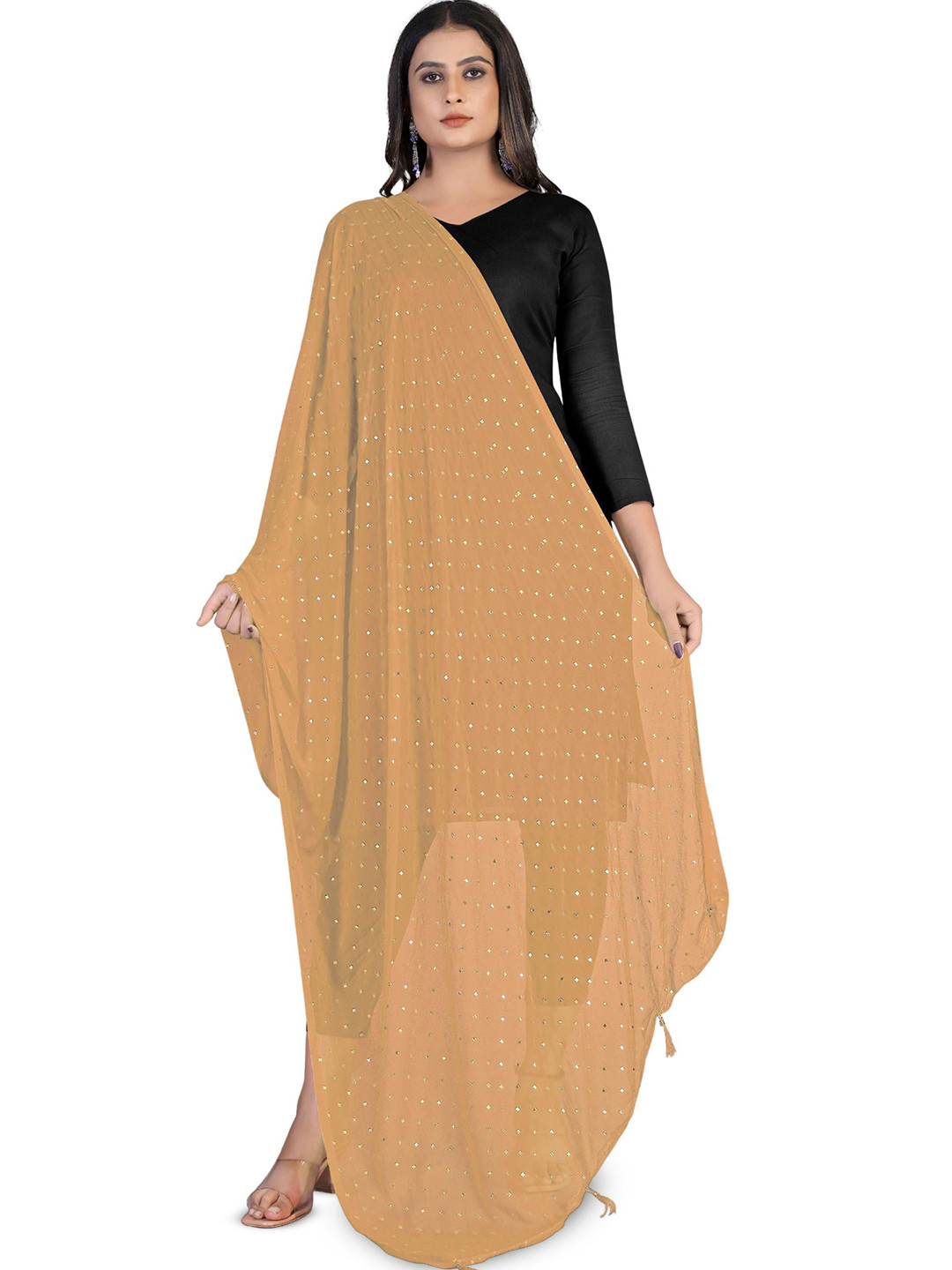 Kemza Polka Dots Foil Printed Chiffon Dupatta