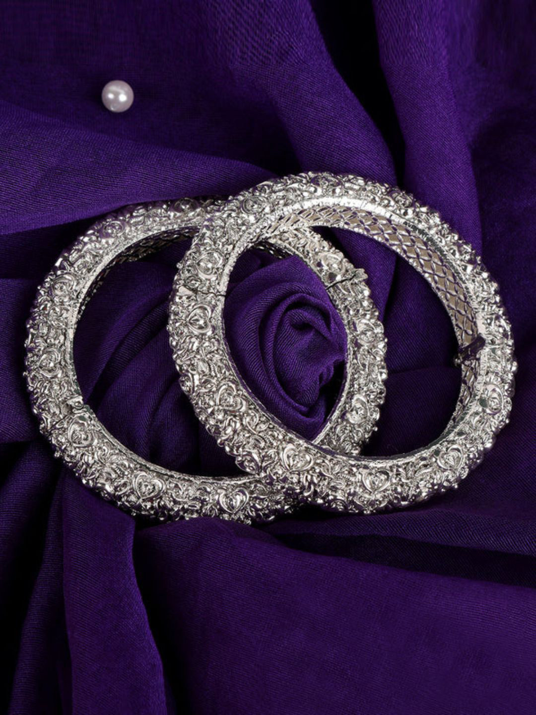 IKSAV Set Of 2 Silver-Plated Oxidized Bangle