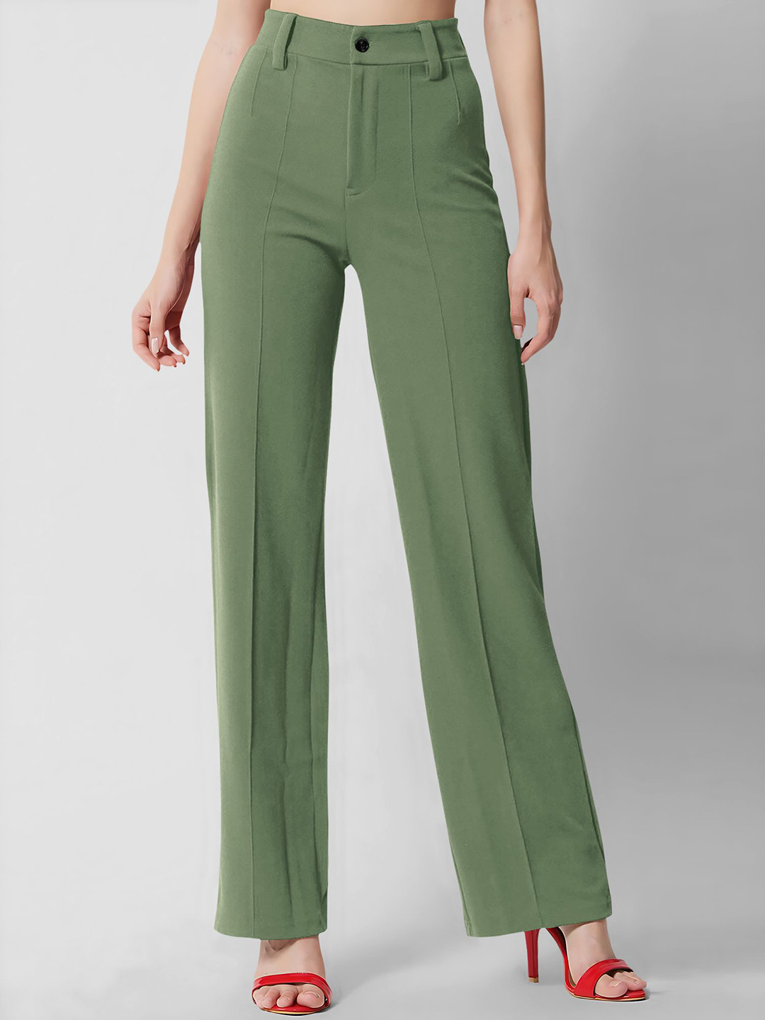 Dream Beauty Fashion Women Straight Fit High-Rise Easy Wash Pleated Trousers