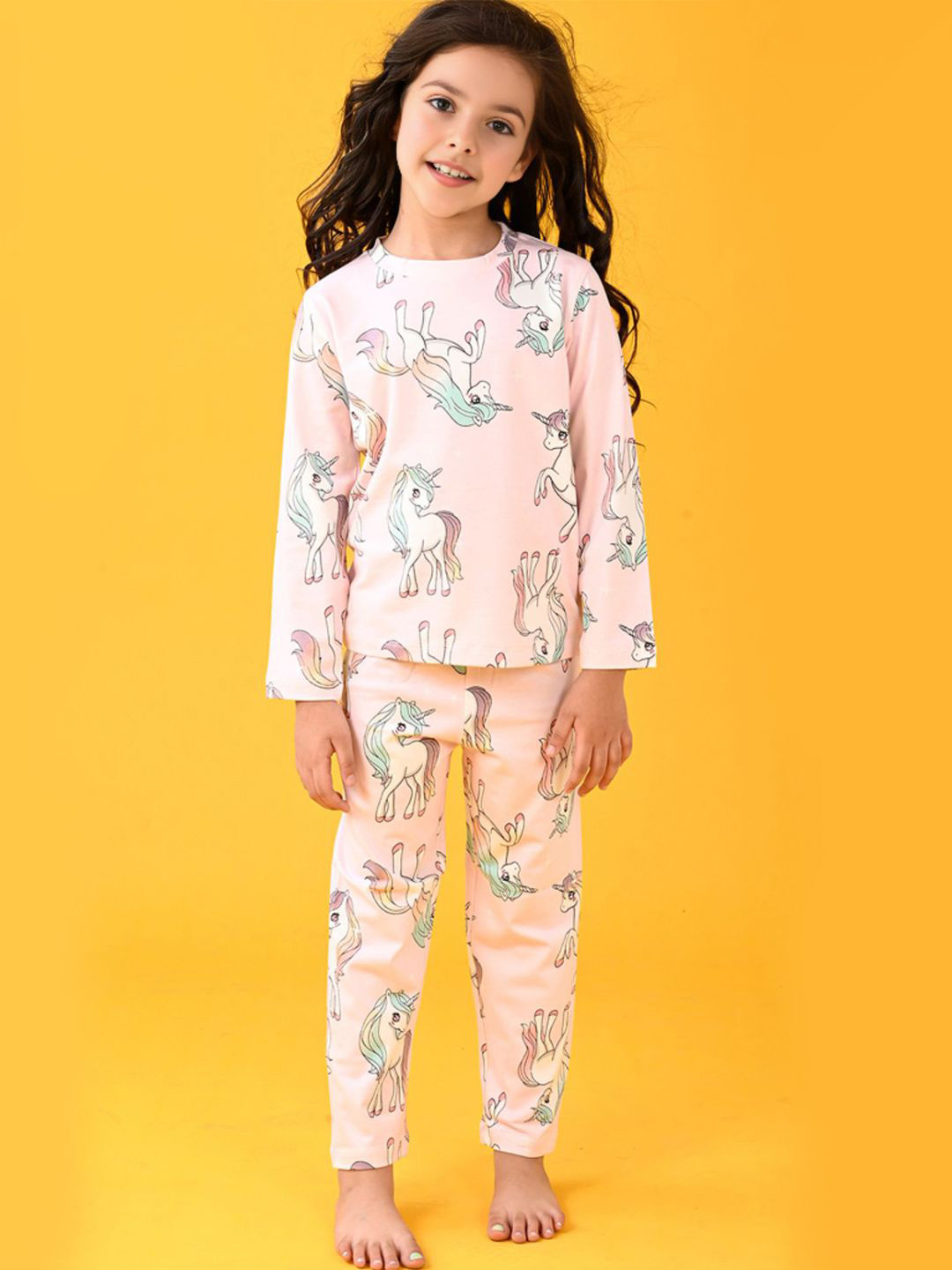 YK Girls Unicorn Printed Pure Cotton T-Shirt with Pyajama Night suit