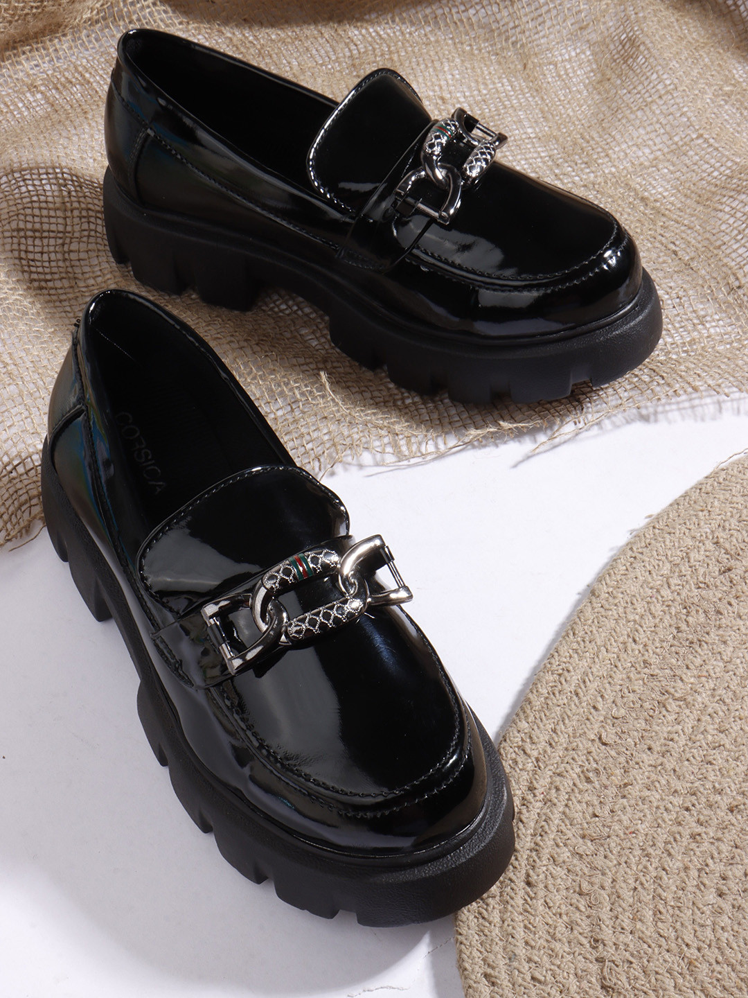 CORSICA Women Slip-On Wide Loafers With Buckles