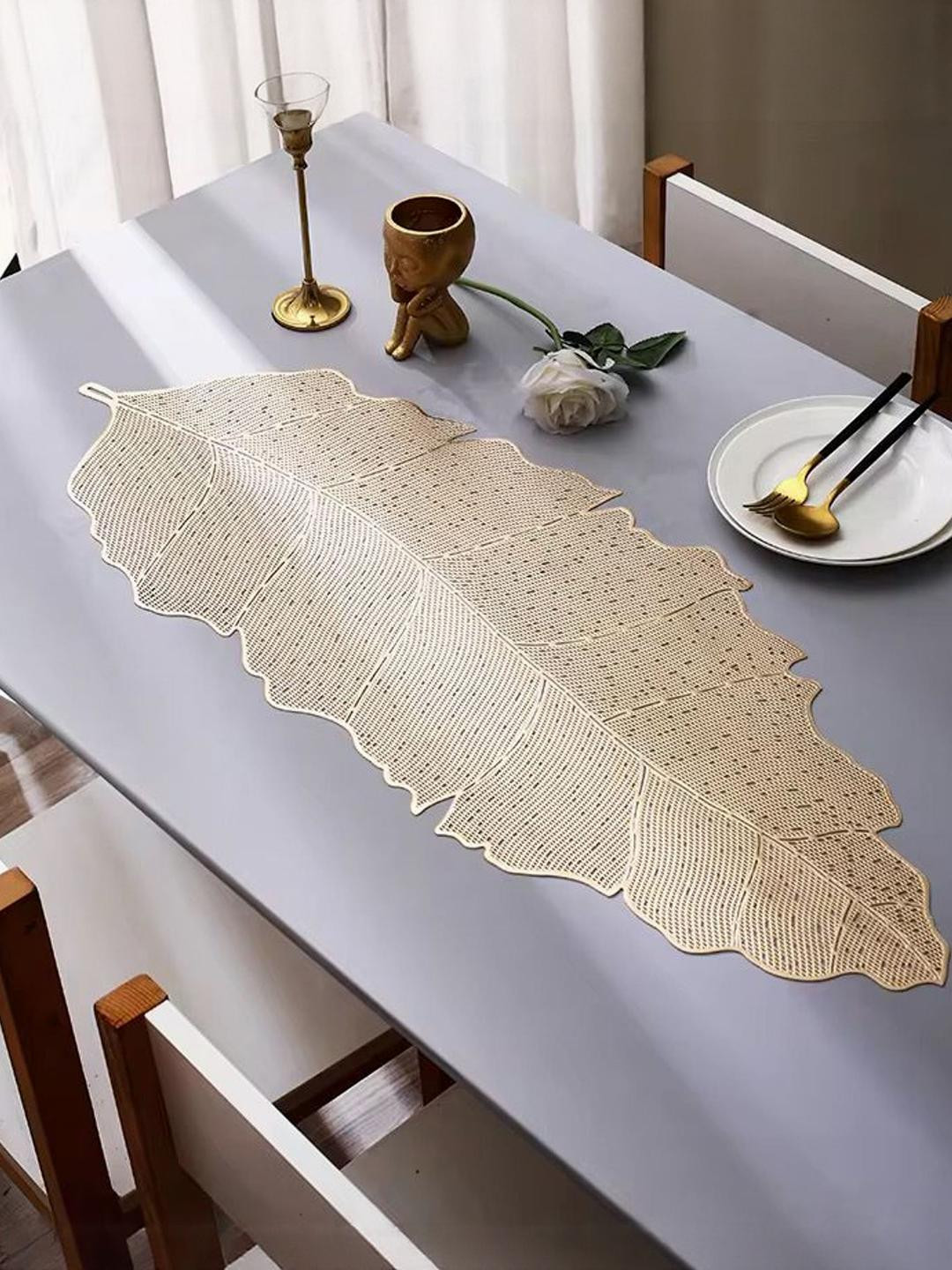MONKDECOR Rexine Cutwork Waterproof Table Runner