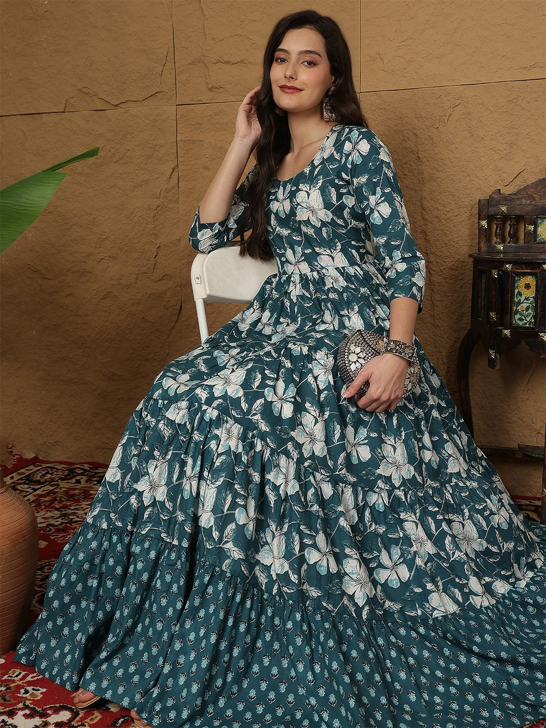 GLAM ROOTS Women Floral Printed Daily Anarkali Kurta