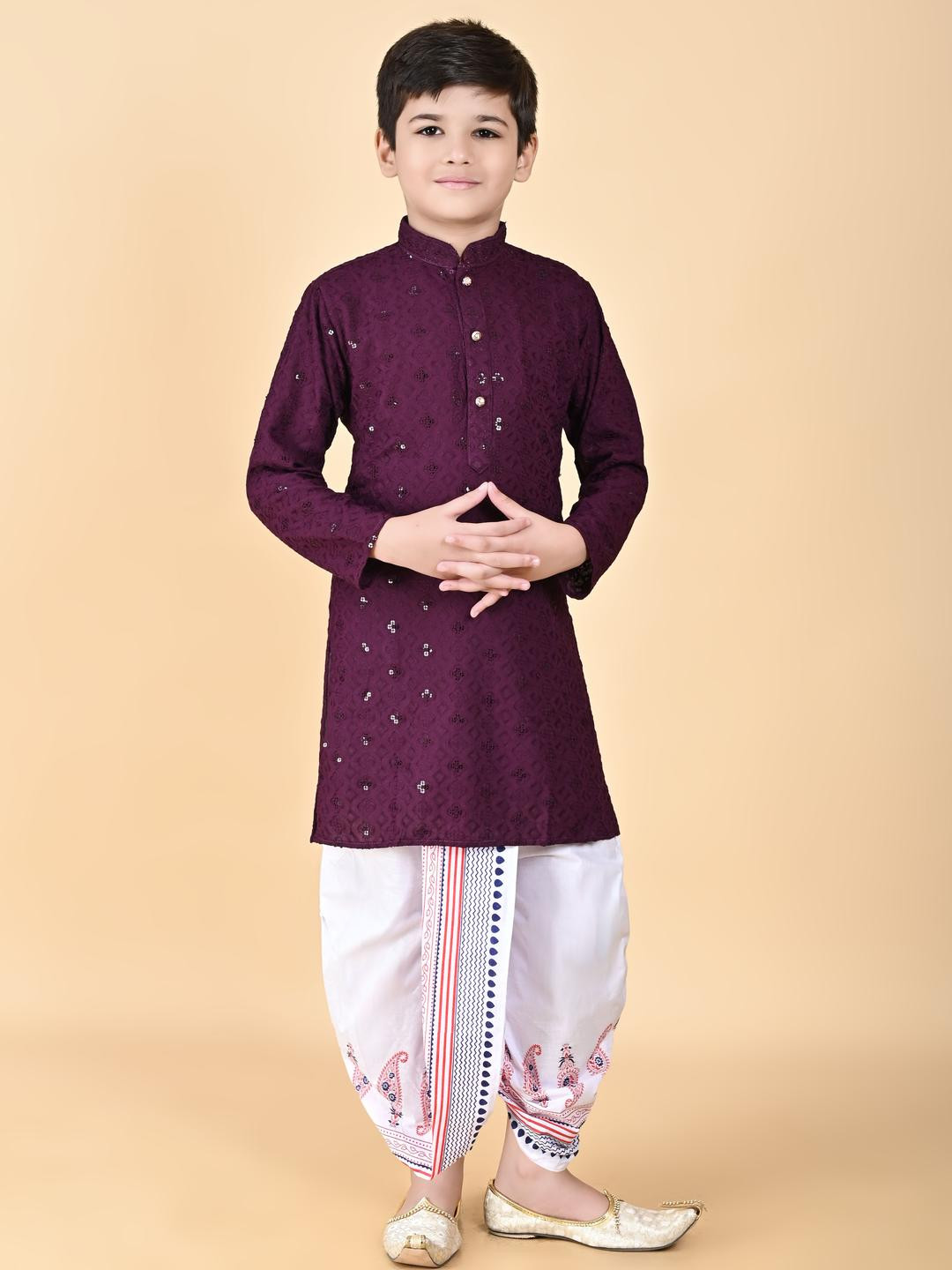 AHLAN APPARELS Boys Purple Viscose Rayon Kurta Sets