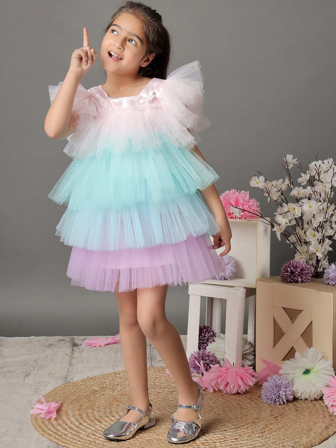 Foreverkidz Girls Unicorn Rainbow Layered Dress