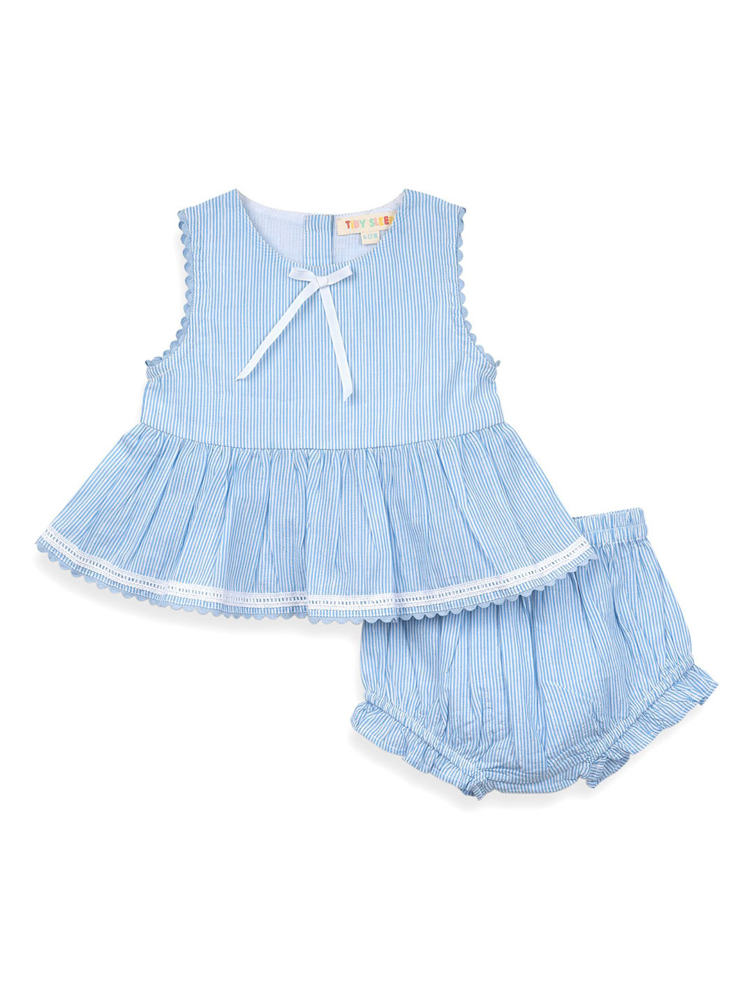 TIDY SLEEP Girls Striped Fit & Flare Dress With Bloomer