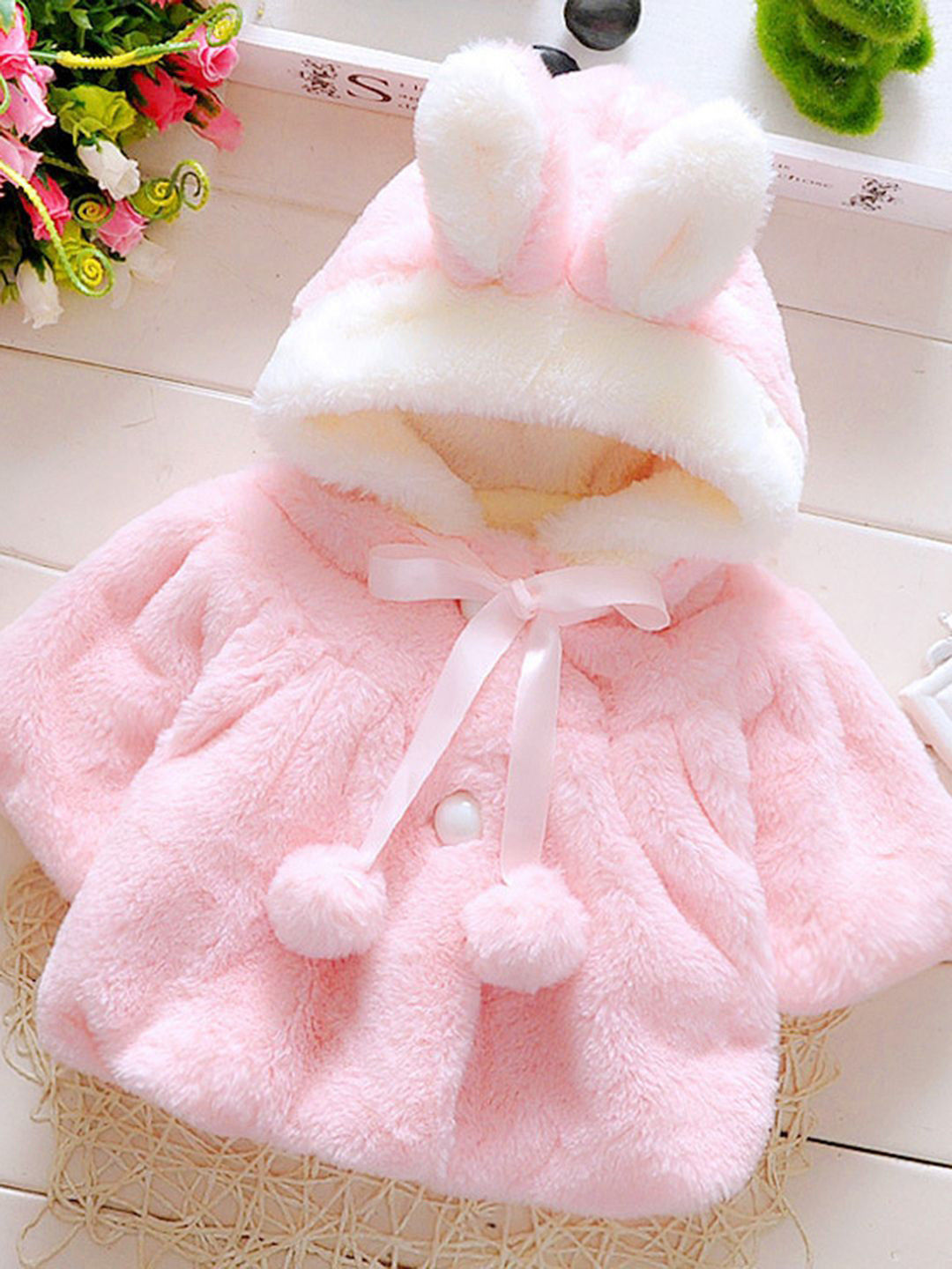 YK Girls Hooded Self Design Sherpa Jacket