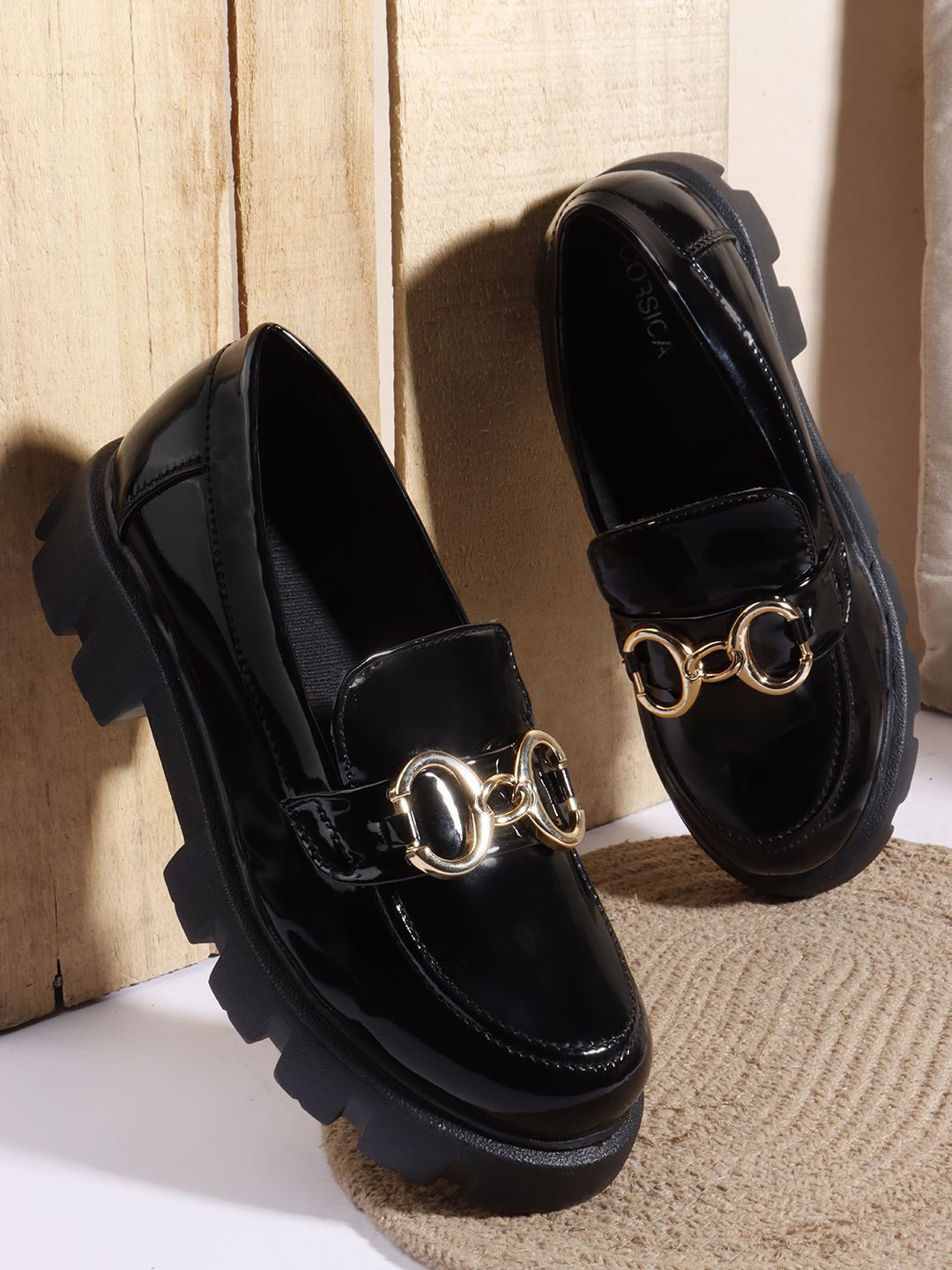 CORSICA Women Solid Synthetic Round Toe Wide Loafers