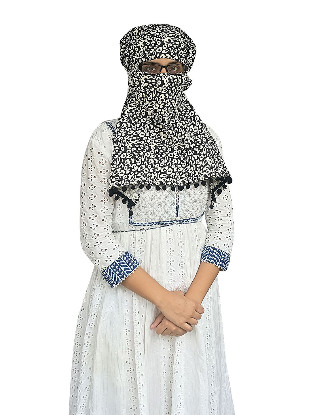 SWITCHON Women Printed Scarf With Pom-Pom Detailed