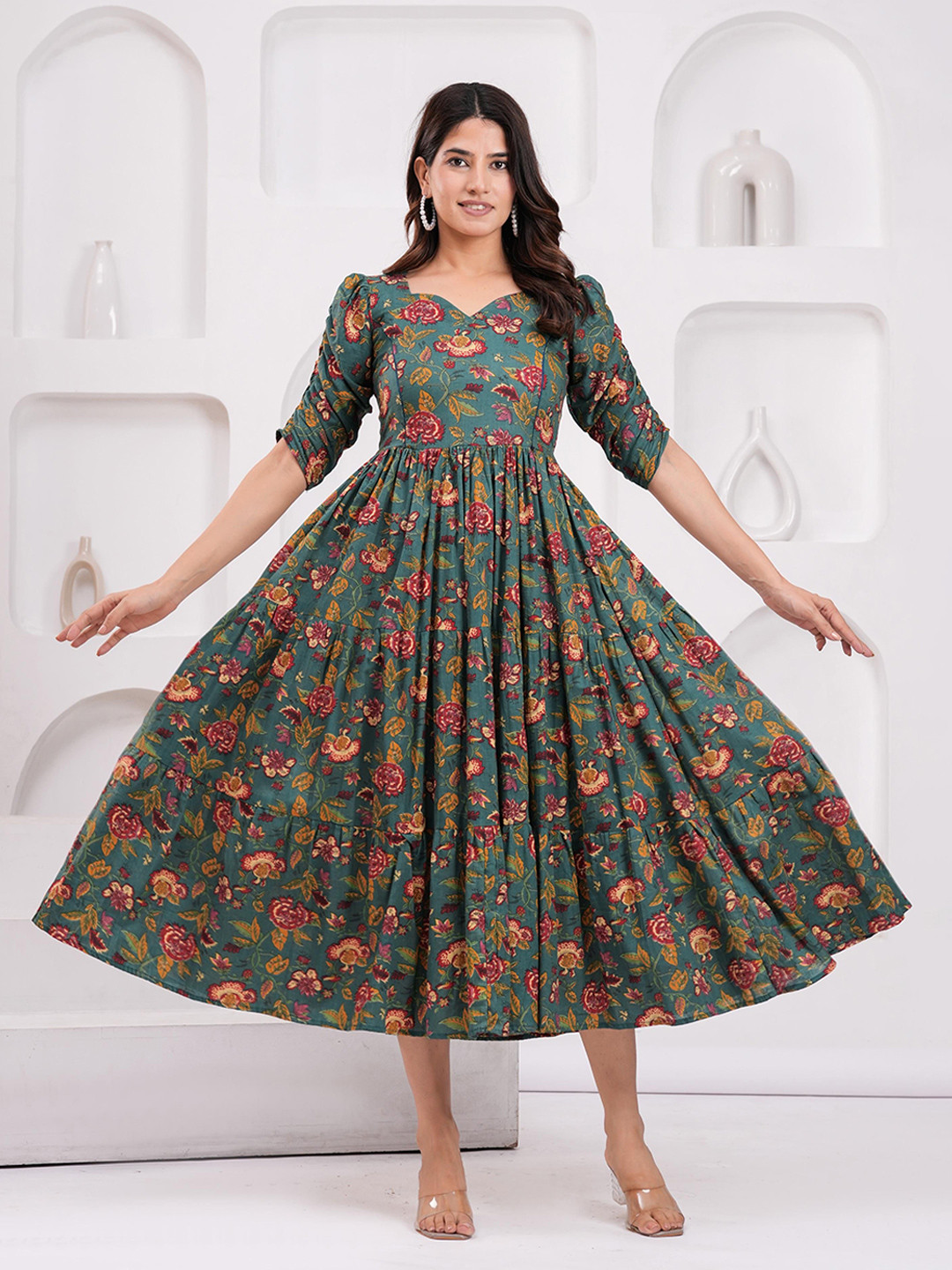 Machla Women Floral Printed Floral Maternity Anarkali Kurta