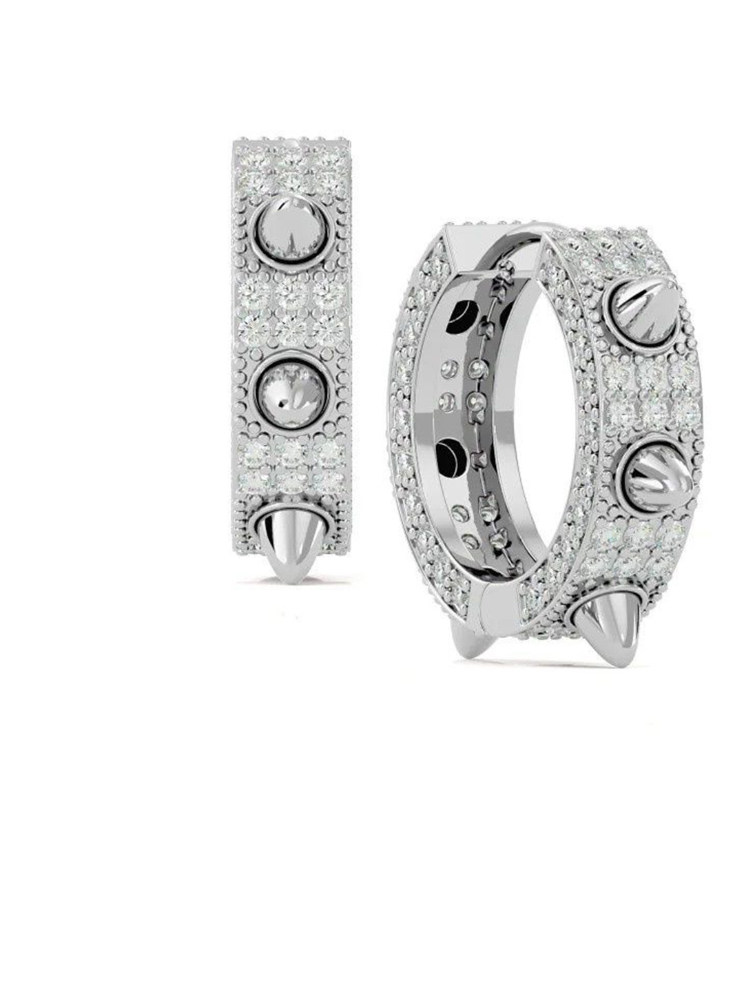 WOOYOU 925 Sterling Silver-Plated Zirconia Studded Circular Shaped Hoop Earrings