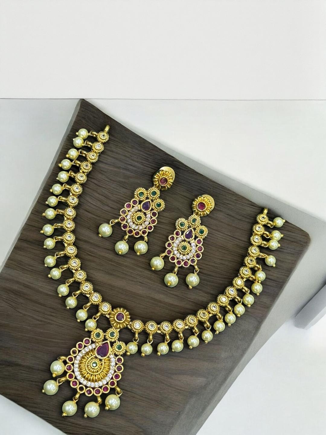 K C JEWELZ Gold Plated American Diamond Jewellery Set