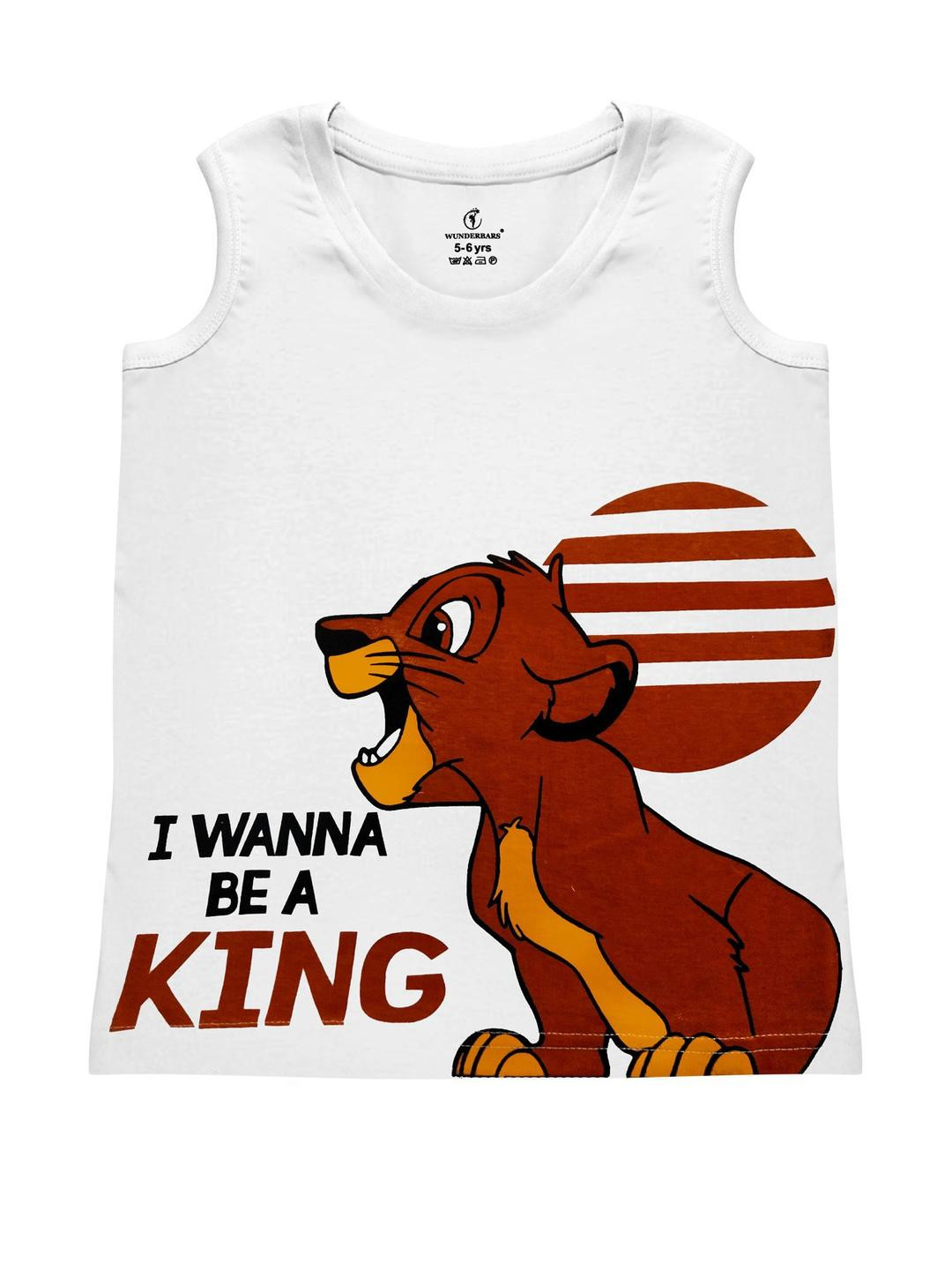 Wunderbars Kids White Printed Sleeveless T-shirt