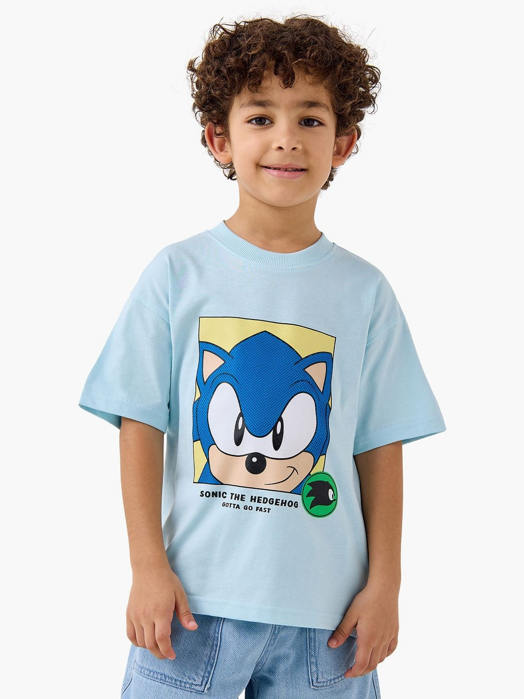 Juniors by Babyshop Boys Sonic The Hedgehog Graphic Printed Round Neck Cotton T-shirt