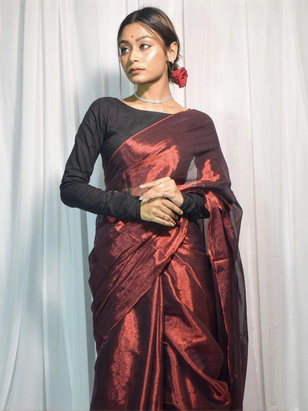 Moda Rapido Women Raga Solid Festive Wear Saree with Blouse Piece