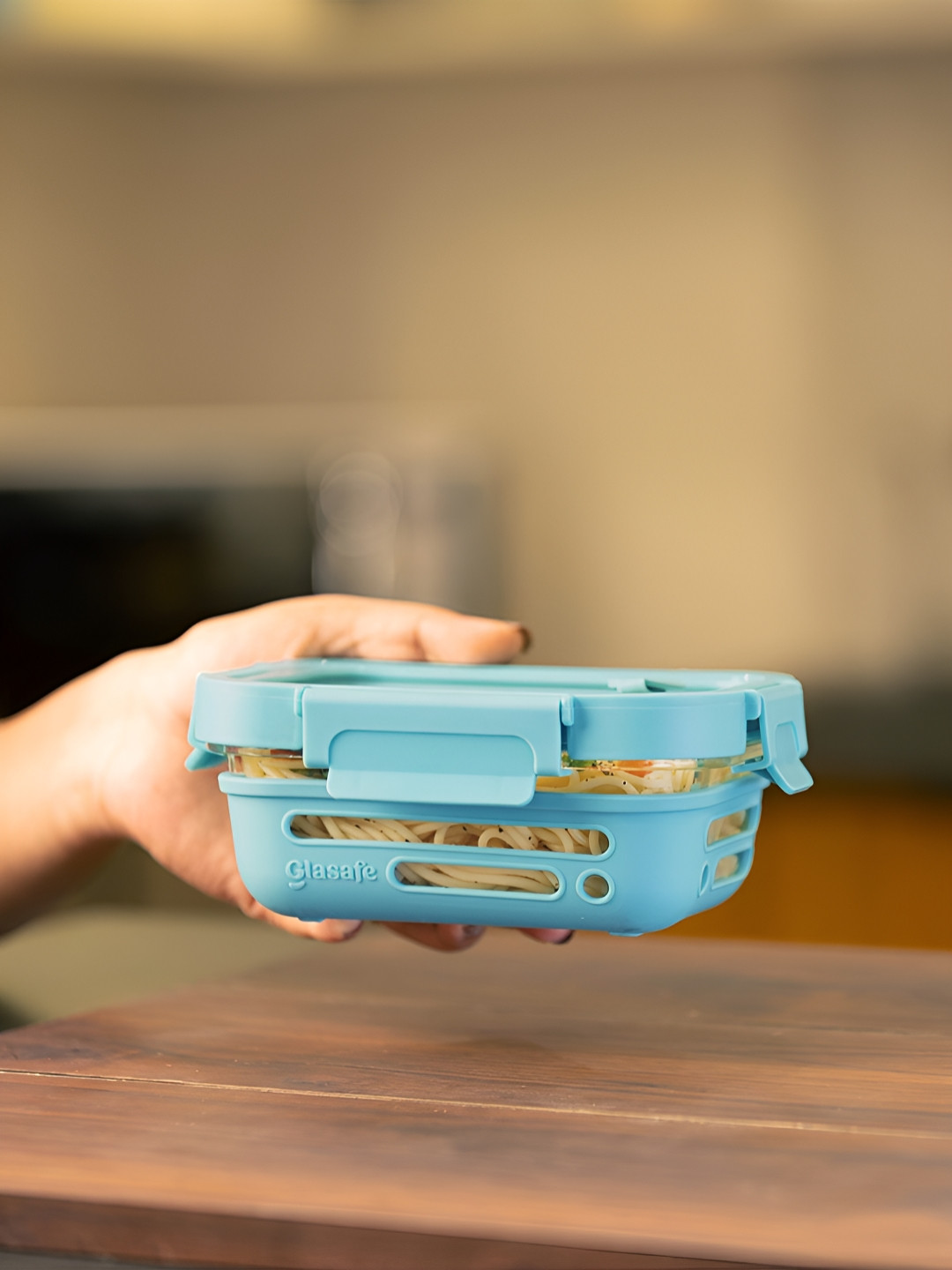 GLASAFE Green Borosilicate Glass Dishwasher Safe Lunch Box 370ml