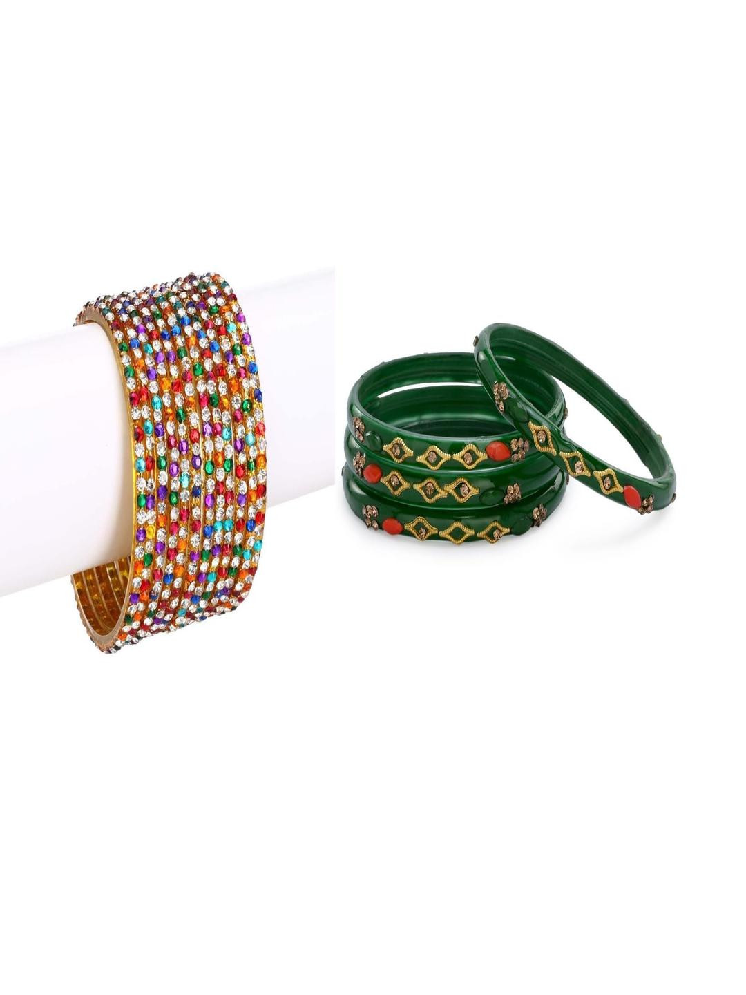 1ST TIME Set Of 16 Artificial Stones & Beads Antique Glass Bangles