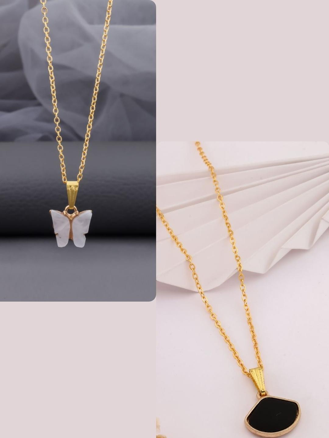DressBerry Pack Of 2 Gold-Plated Pendant With Chain
