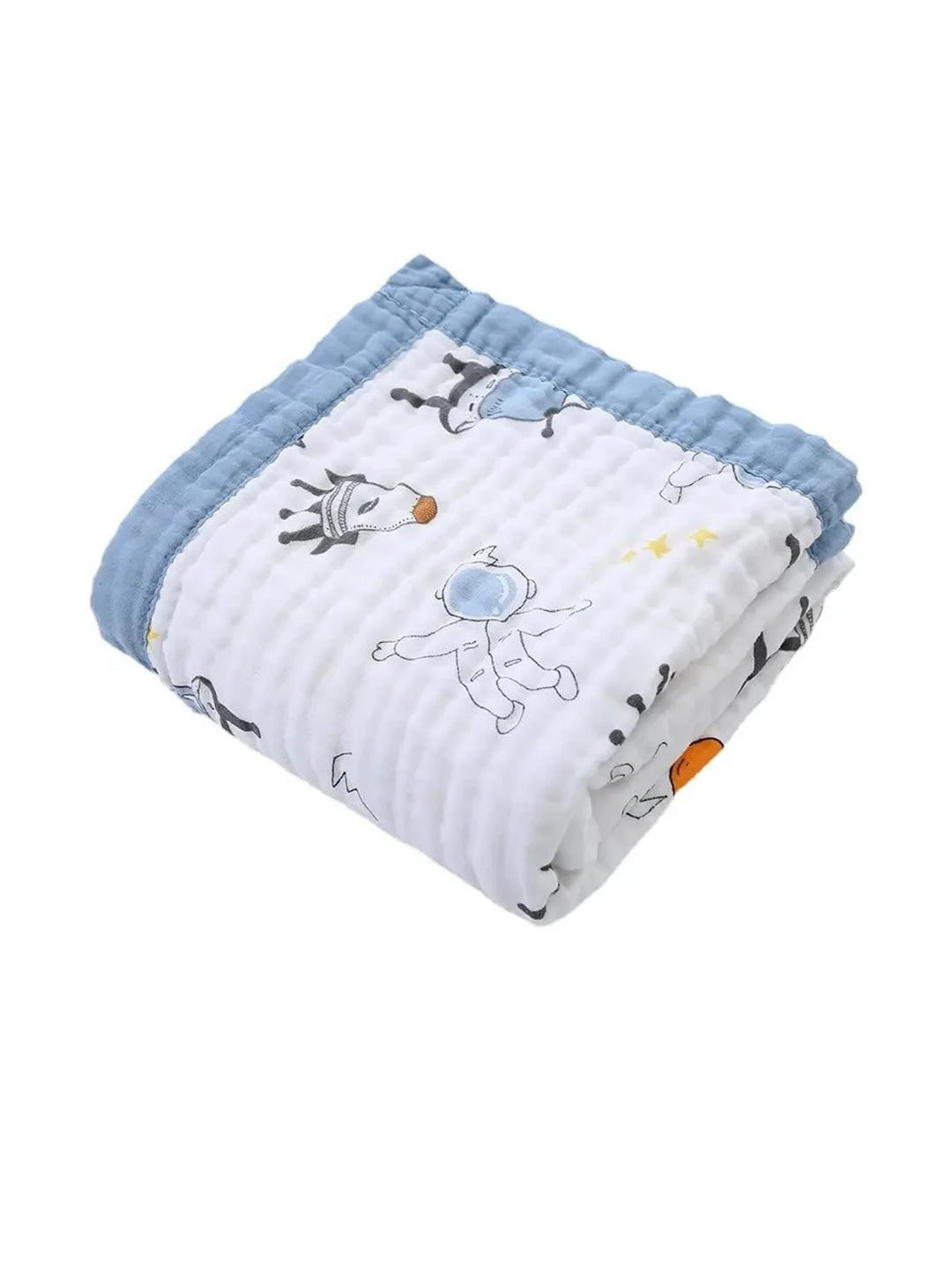 Baby Station Blue & White Cartoon Characters 350 GSM Blanket