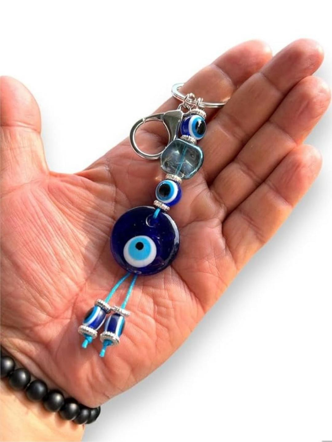 BLUE BEADS Round Blue Evil Eye with Crystal Keychain