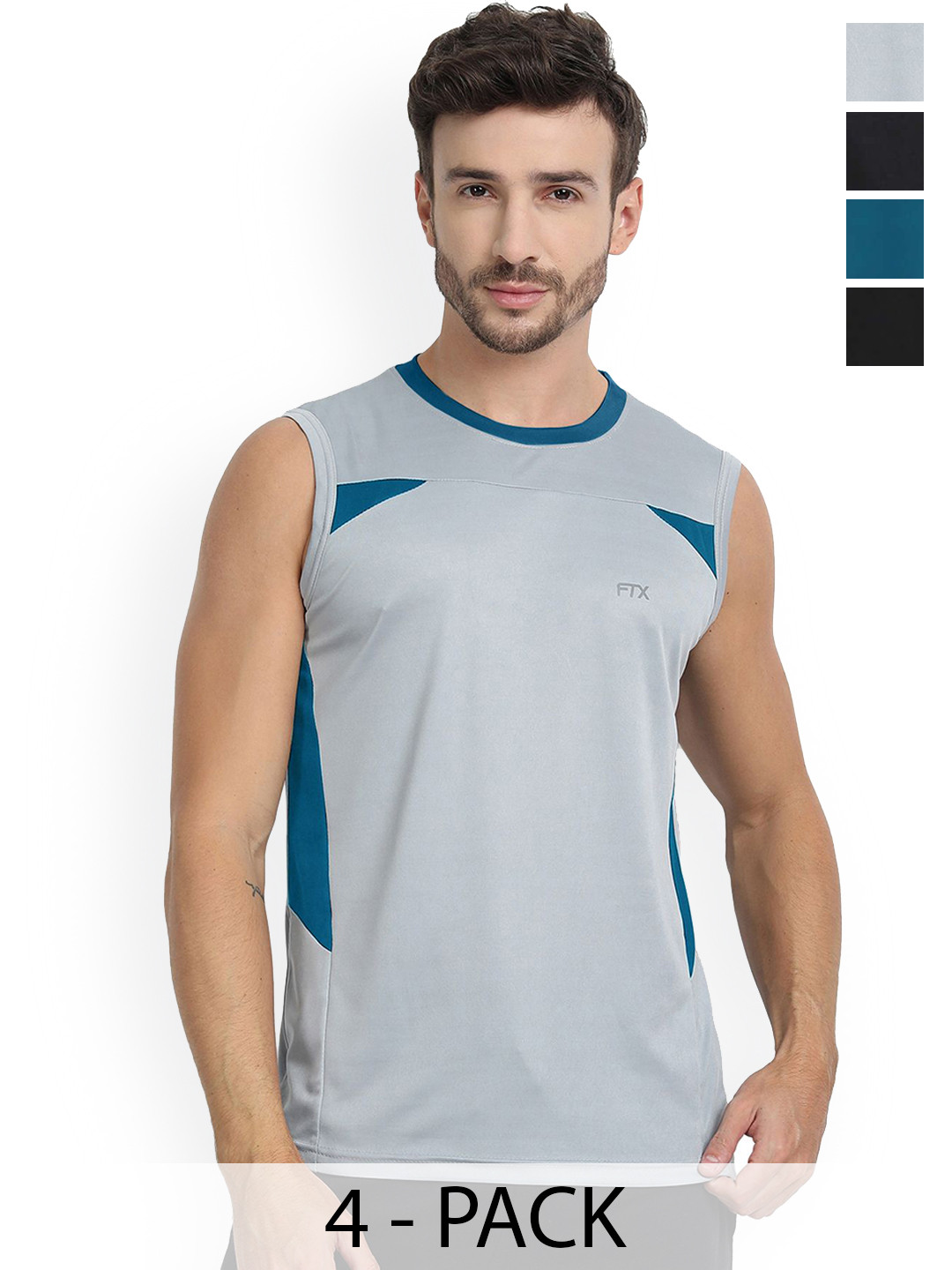 FTX Men Pack Of 4 Colourblocked Gym Vests