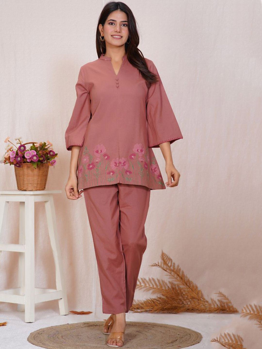 PAARDINI Floral Embroidered Tunic & Trousers Co-Ord Set