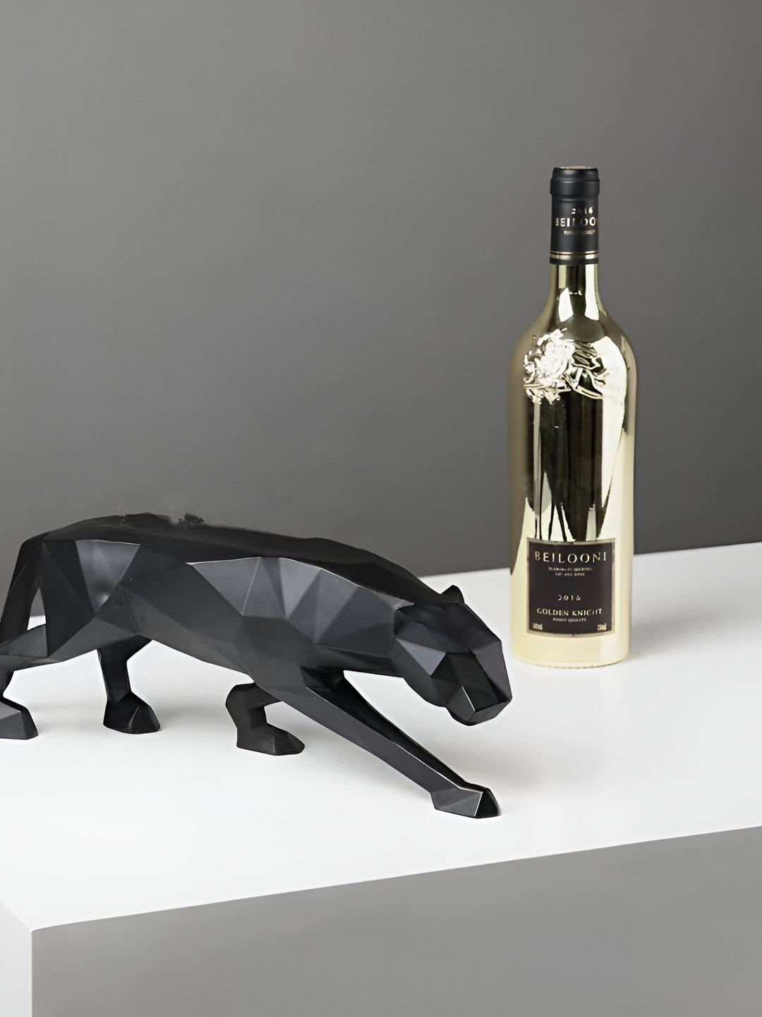 SkyKey Jaguar Sculpture Black Birds & Animals Art Deco Figurine Glossy Showpiece