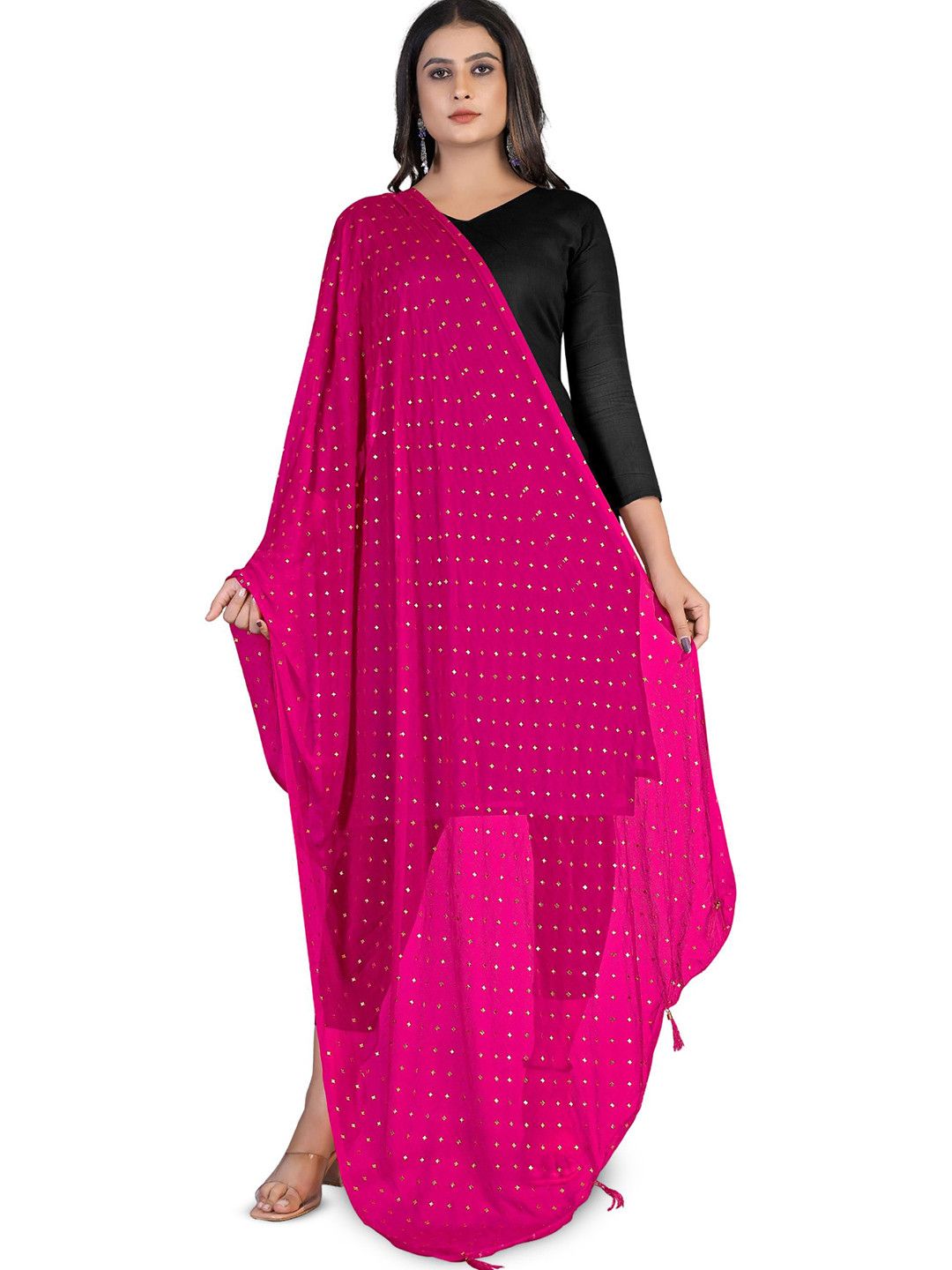 Kemza Polka Dots Foil Printed Chiffon Dupatta