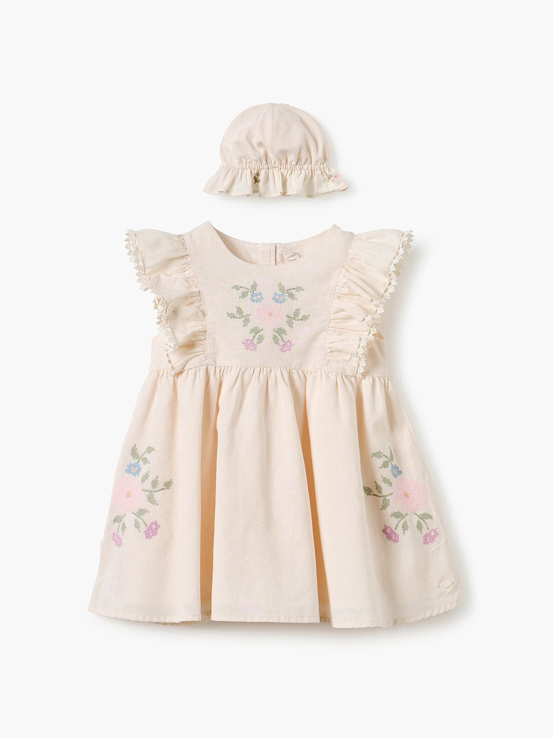 Giggles by Babyshop Girls Embroidered Flutter Sleeve Fit & Flare Mini Dress