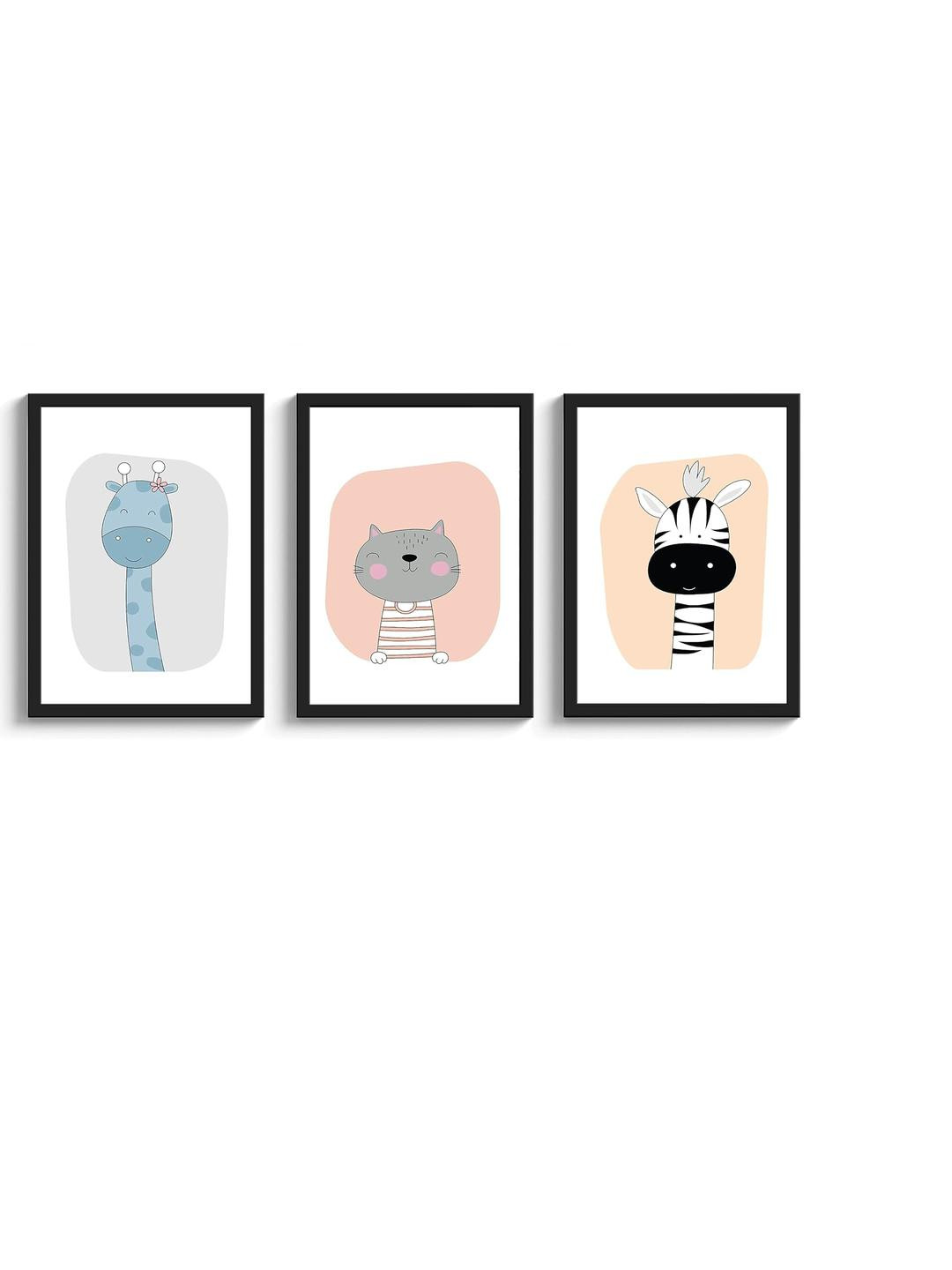 TAGVE Set of 3 Baby Animal Cartoon Sketch Framed Wall Art